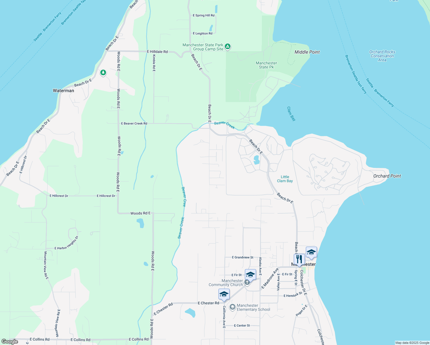 map of restaurants, bars, coffee shops, grocery stores, and more near 7008 Apogee Street in Port Orchard