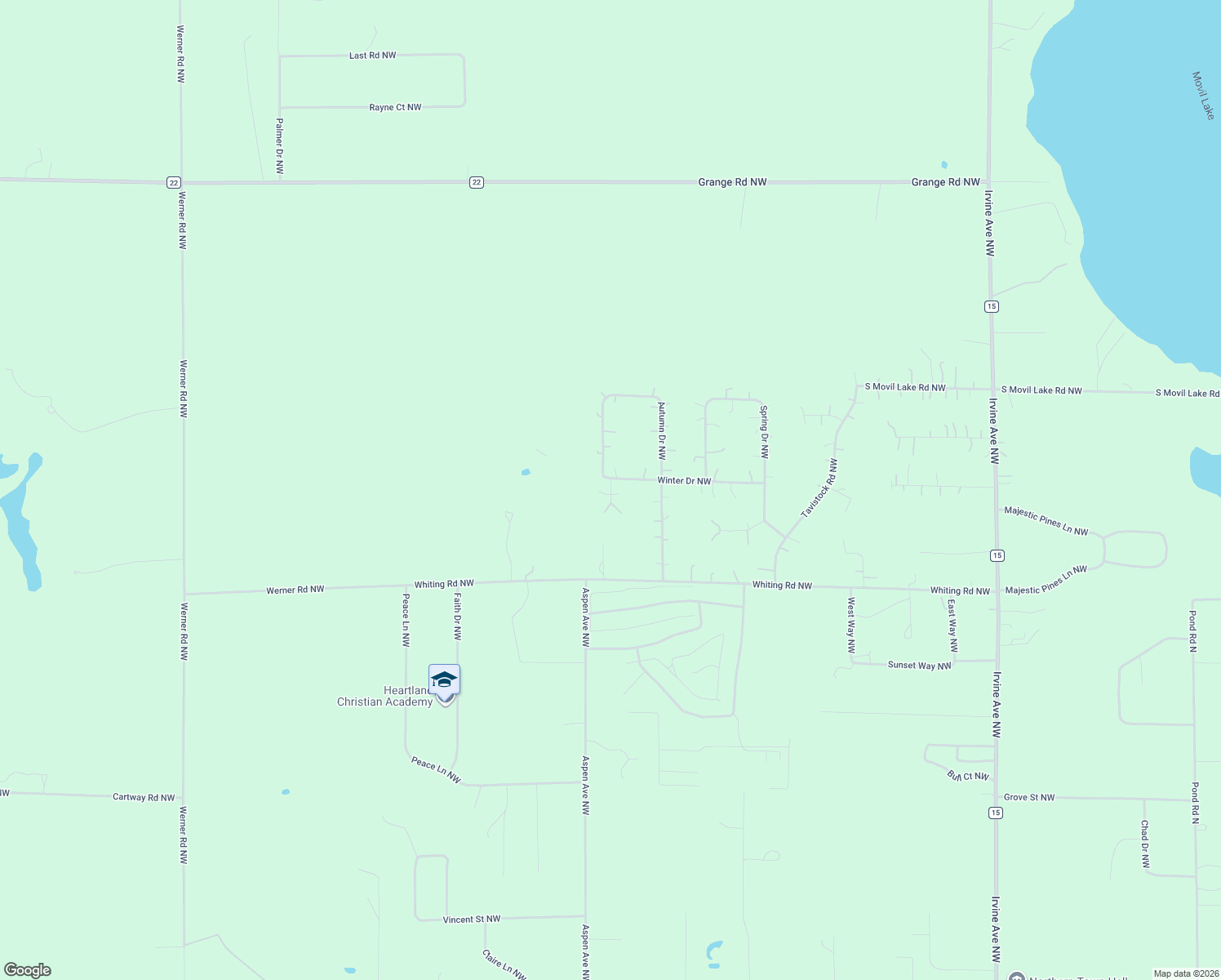 map of restaurants, bars, coffee shops, grocery stores, and more near 10811 Fall Court Northwest in Bemidji