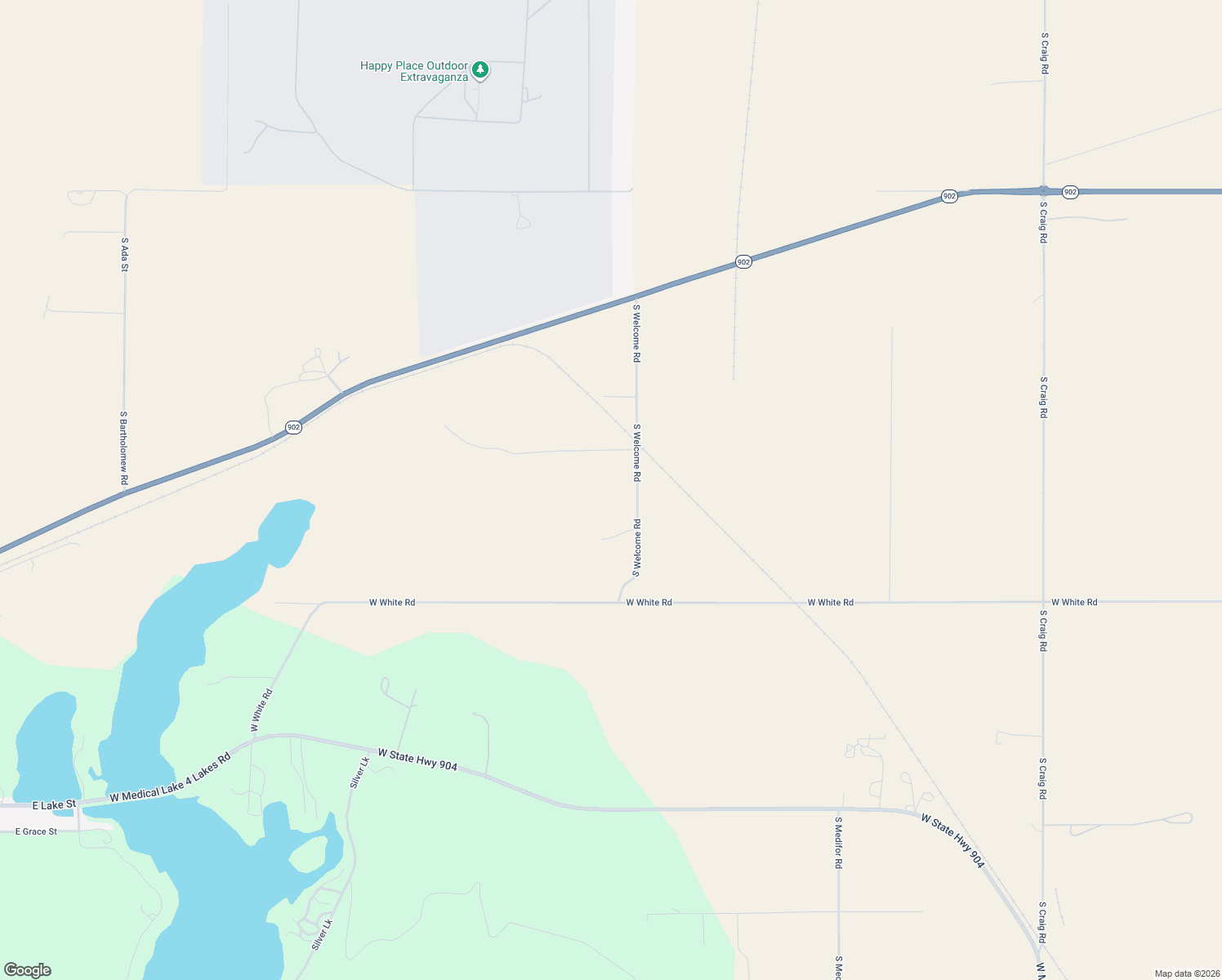 map of restaurants, bars, coffee shops, grocery stores, and more near 7608 South Welcome Road in Medical Lake