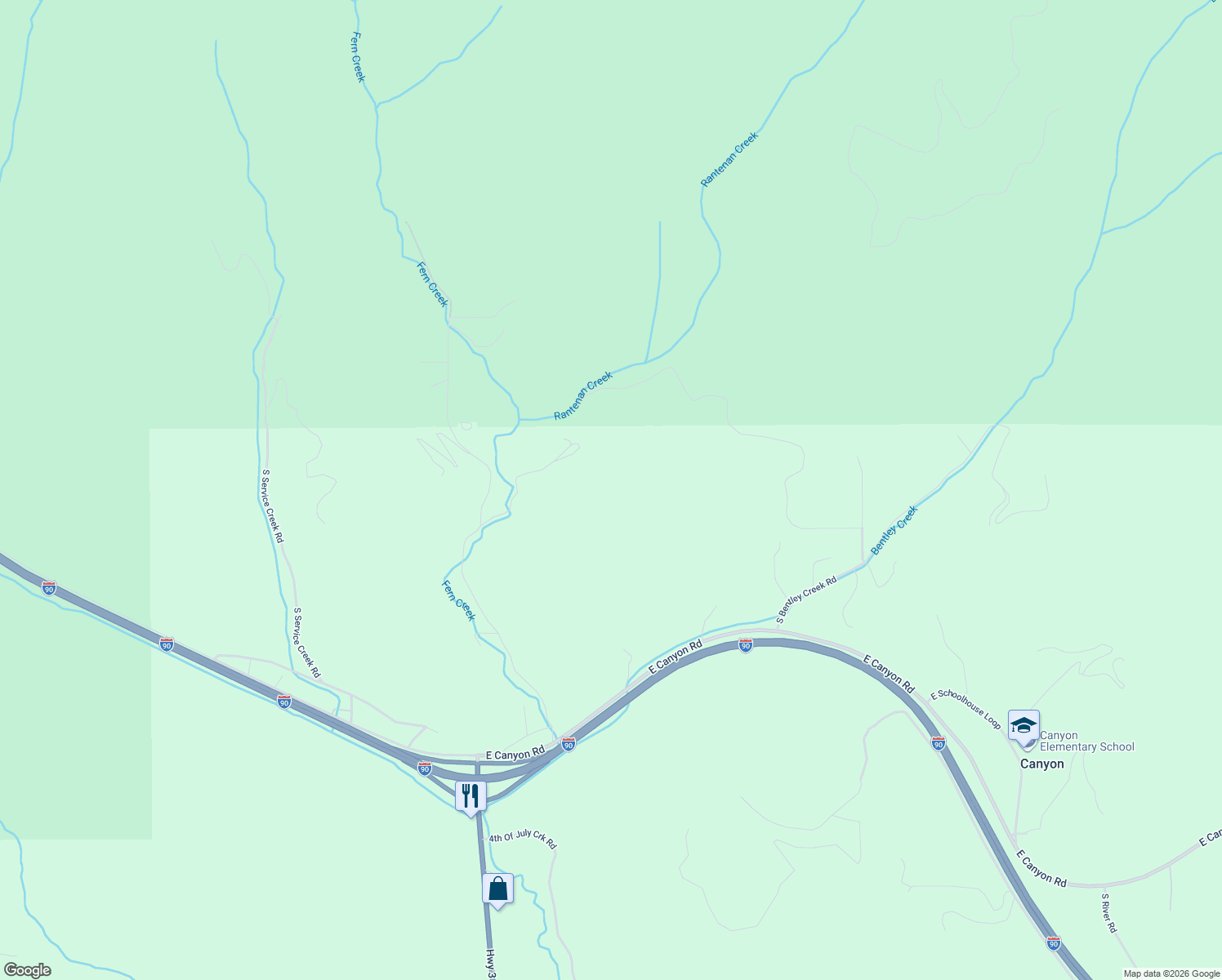 map of restaurants, bars, coffee shops, grocery stores, and more near 10090 South Fern Creek Road in Cataldo