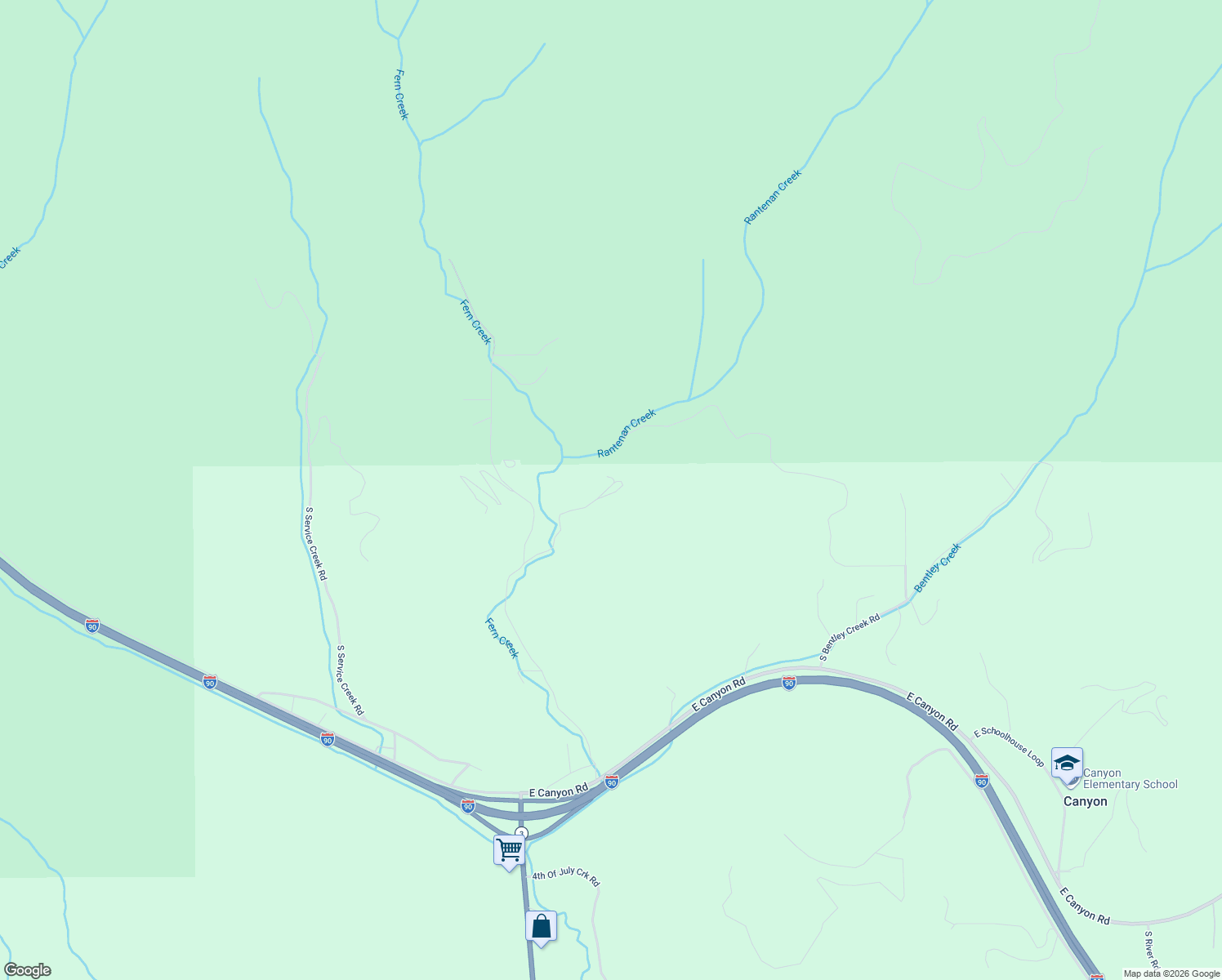 map of restaurants, bars, coffee shops, grocery stores, and more near 10090 South Fern Creek Road in Cataldo