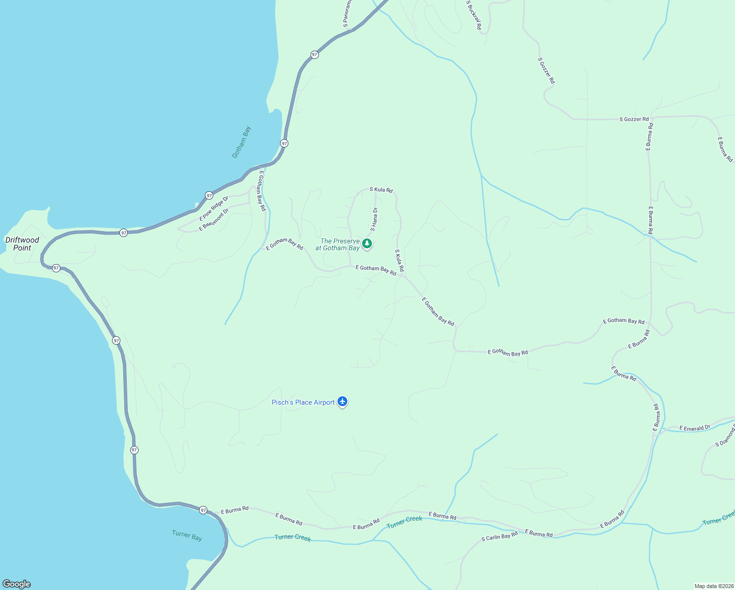 map of restaurants, bars, coffee shops, grocery stores, and more near 2198 East Gotham Bay Road in Harrison