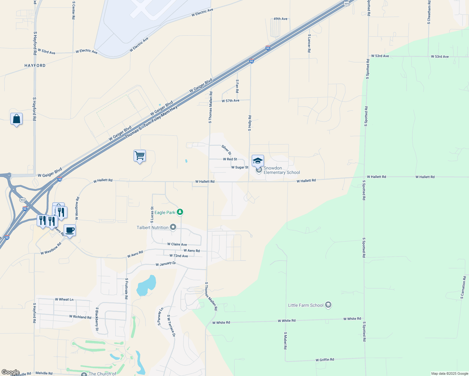 map of restaurants, bars, coffee shops, grocery stores, and more near 6517 Chumani Rd in Cheney