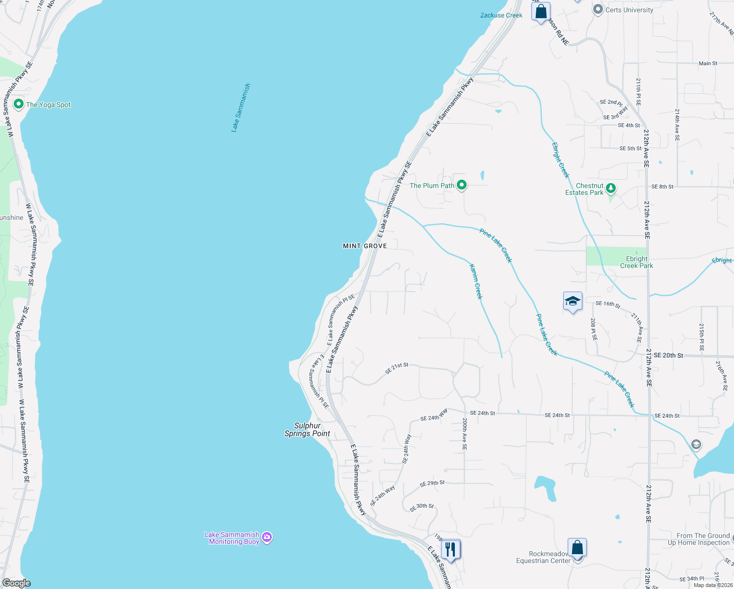 map of restaurants, bars, coffee shops, grocery stores, and more near 19301 Southeast 16th Street in Sammamish