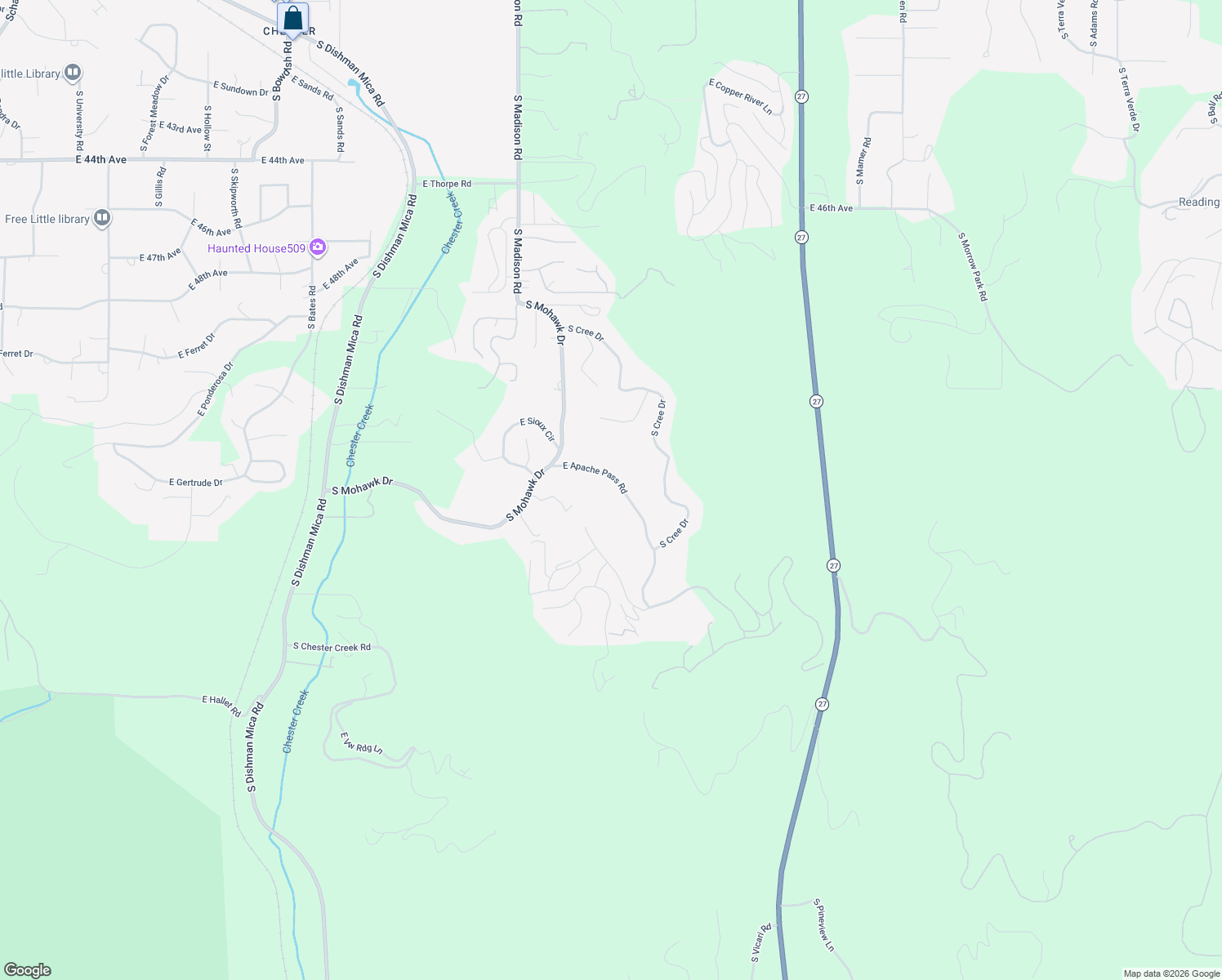 map of restaurants, bars, coffee shops, grocery stores, and more near 12714 East Apache Pass Road in Spokane