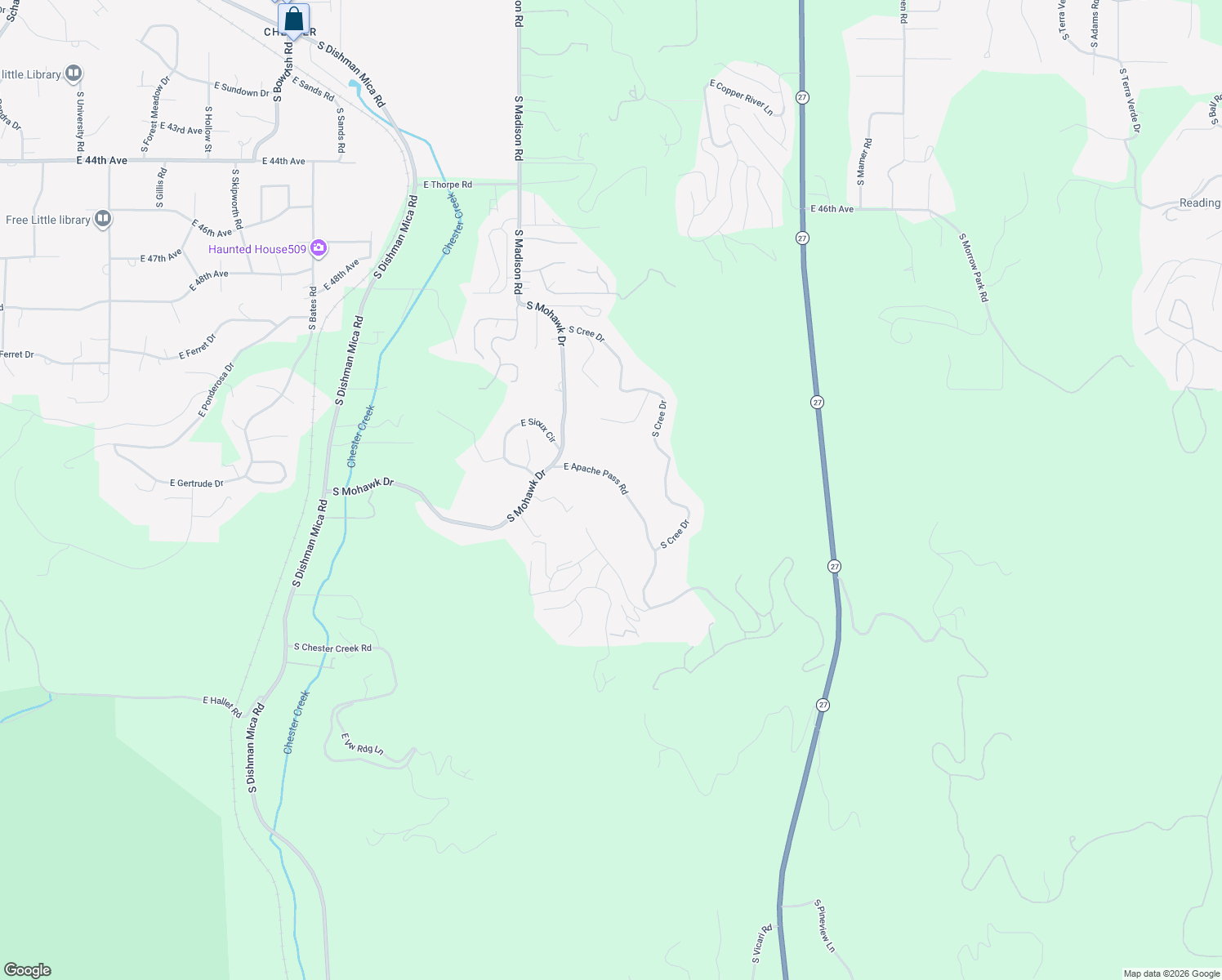 map of restaurants, bars, coffee shops, grocery stores, and more near 12714 East Apache Pass Road in Spokane