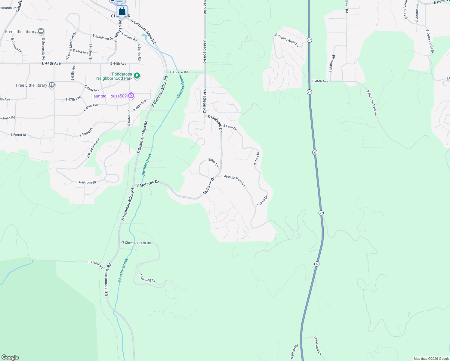 map of restaurants, bars, coffee shops, grocery stores, and more near 12506 East Apache Pass Road in Spokane