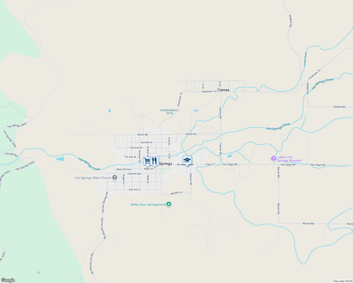 map of restaurants, bars, coffee shops, grocery stores, and more near 3rd Avenue in Hot Springs