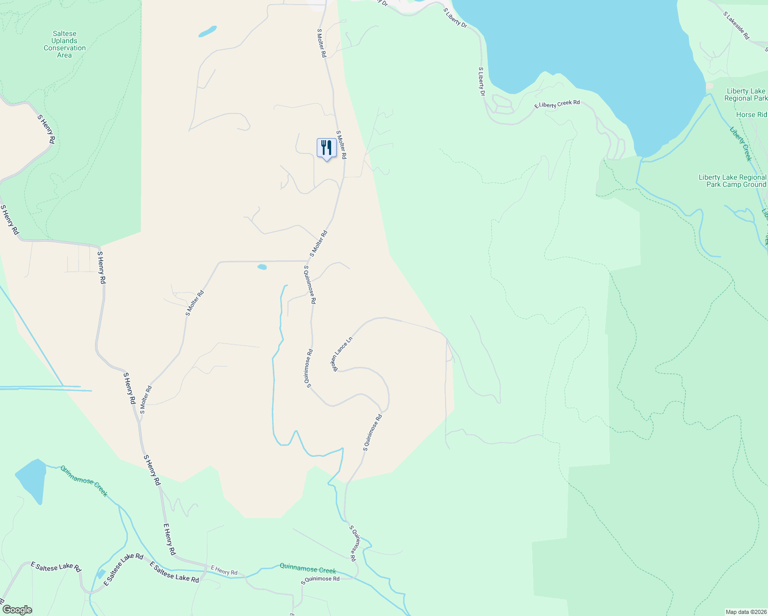 map of restaurants, bars, coffee shops, grocery stores, and more near 23421 South Broken Lance Drive in Liberty Lake