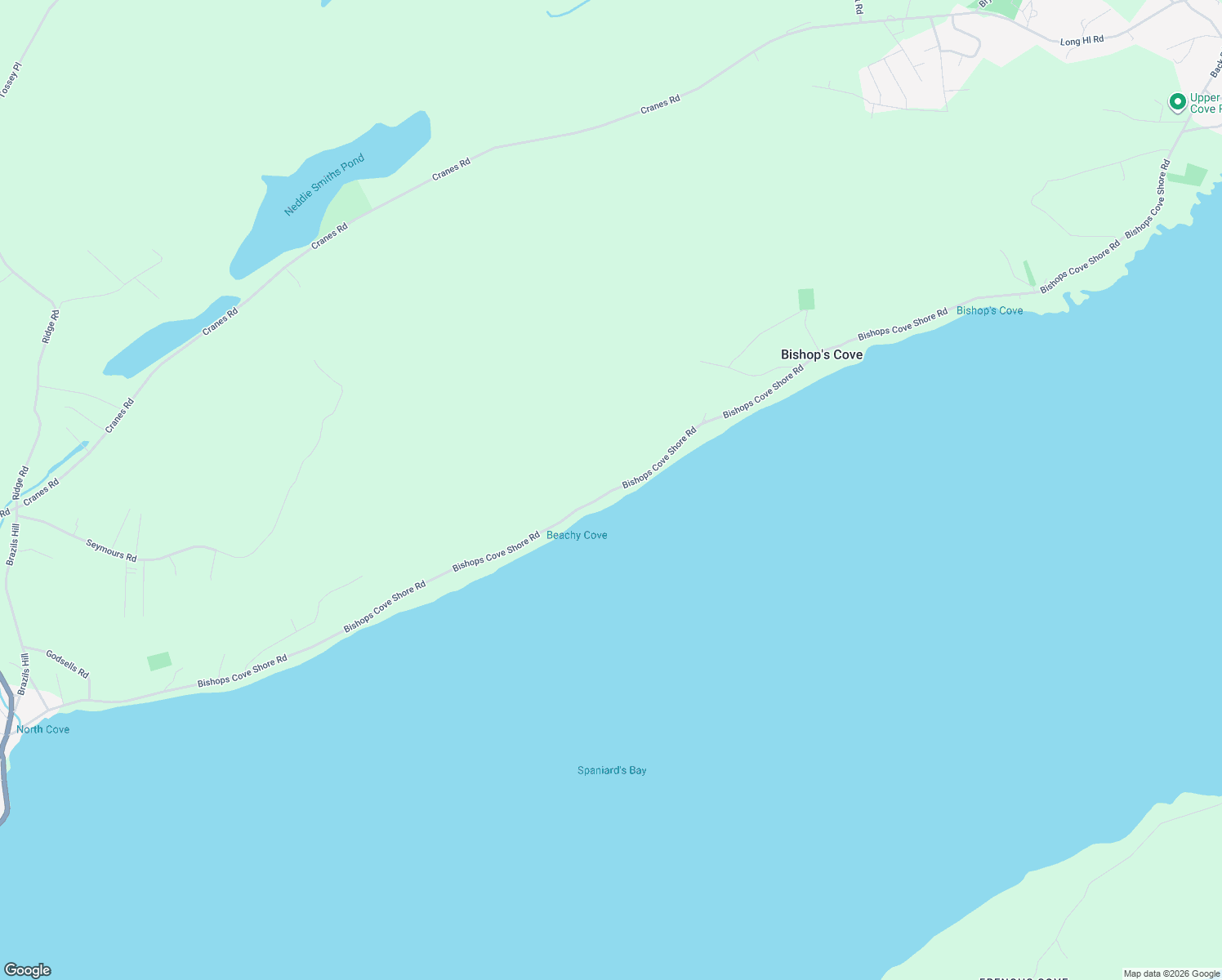 map of restaurants, bars, coffee shops, grocery stores, and more near Bishops Cove Shore Road in Upper Island Cove