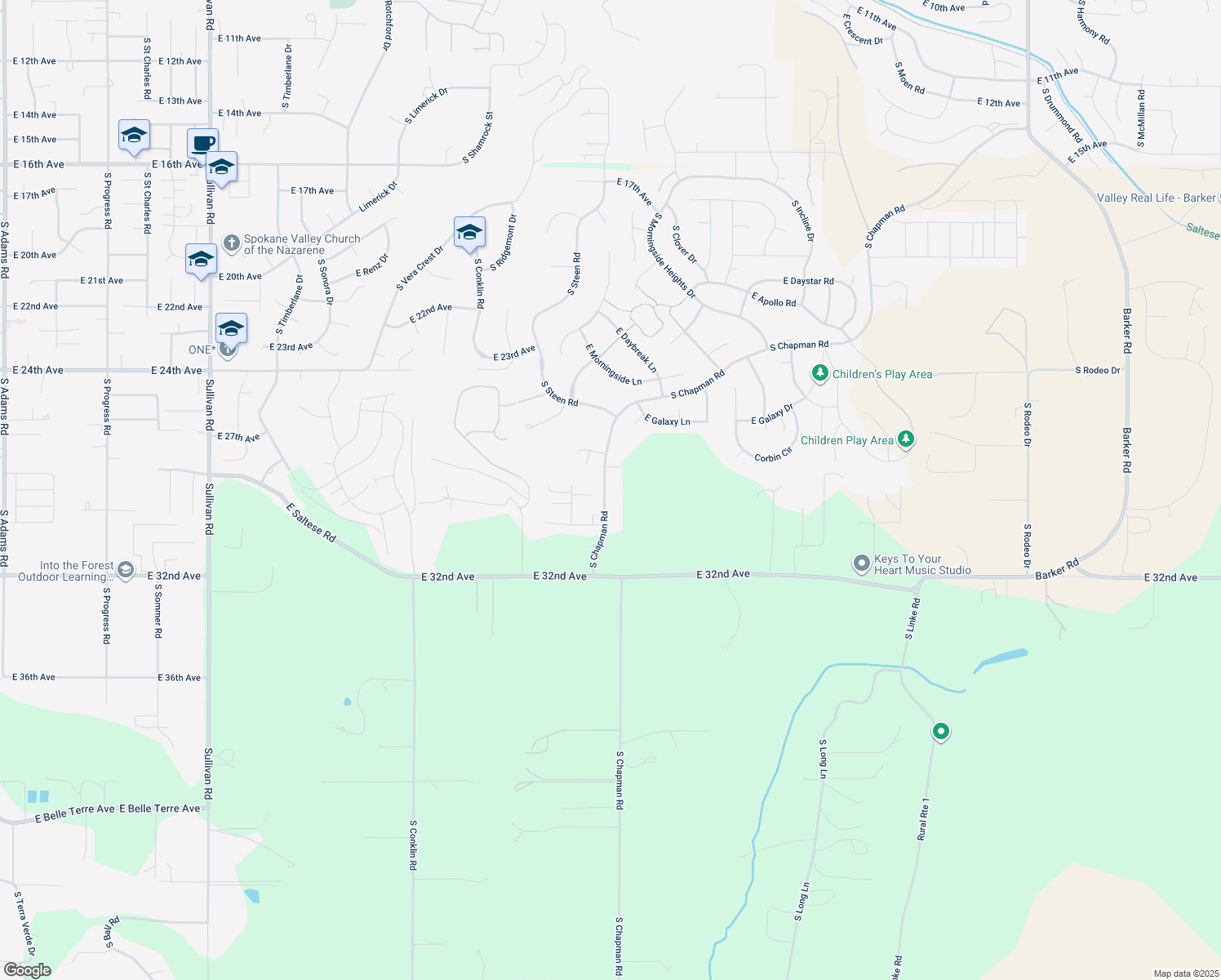 map of restaurants, bars, coffee shops, grocery stores, and more near 2813 South Chapman Road in Spokane County