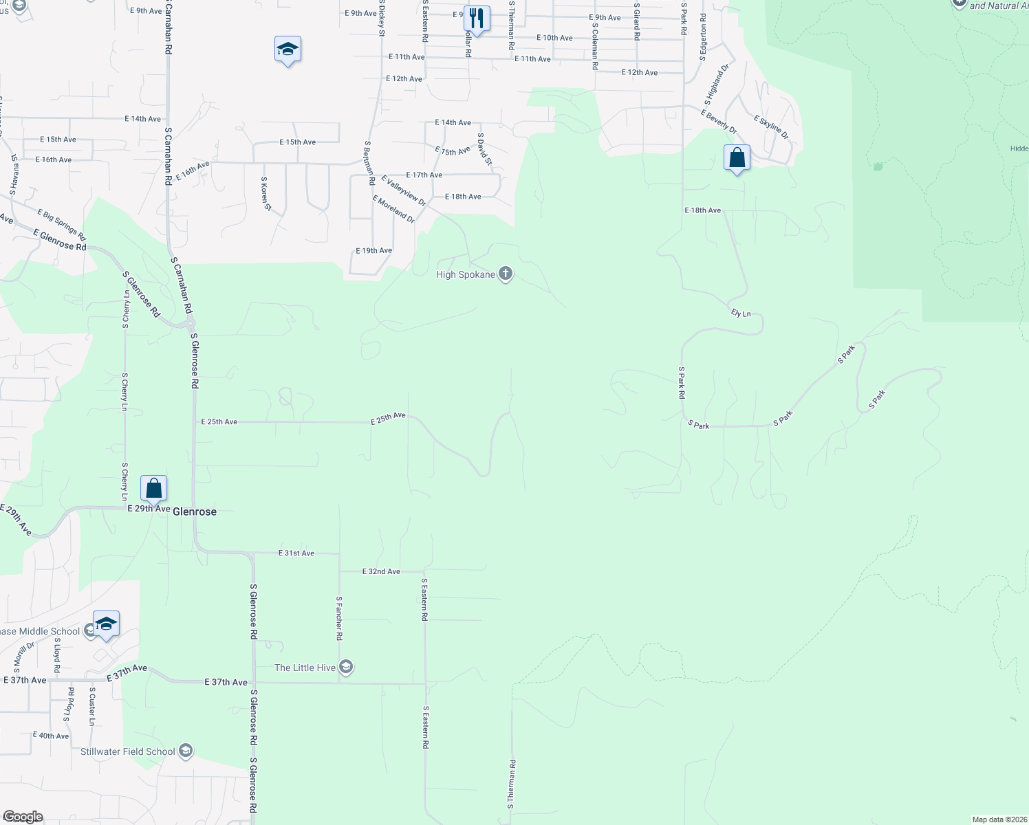 map of restaurants, bars, coffee shops, grocery stores, and more near 2503 South Thierman Lane in Spokane