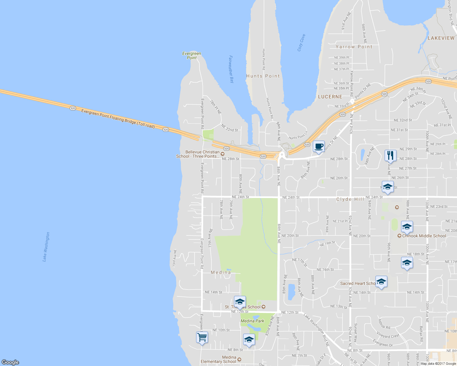 map of restaurants, bars, coffee shops, grocery stores, and more near 2433 79th Avenue Northeast in Medina