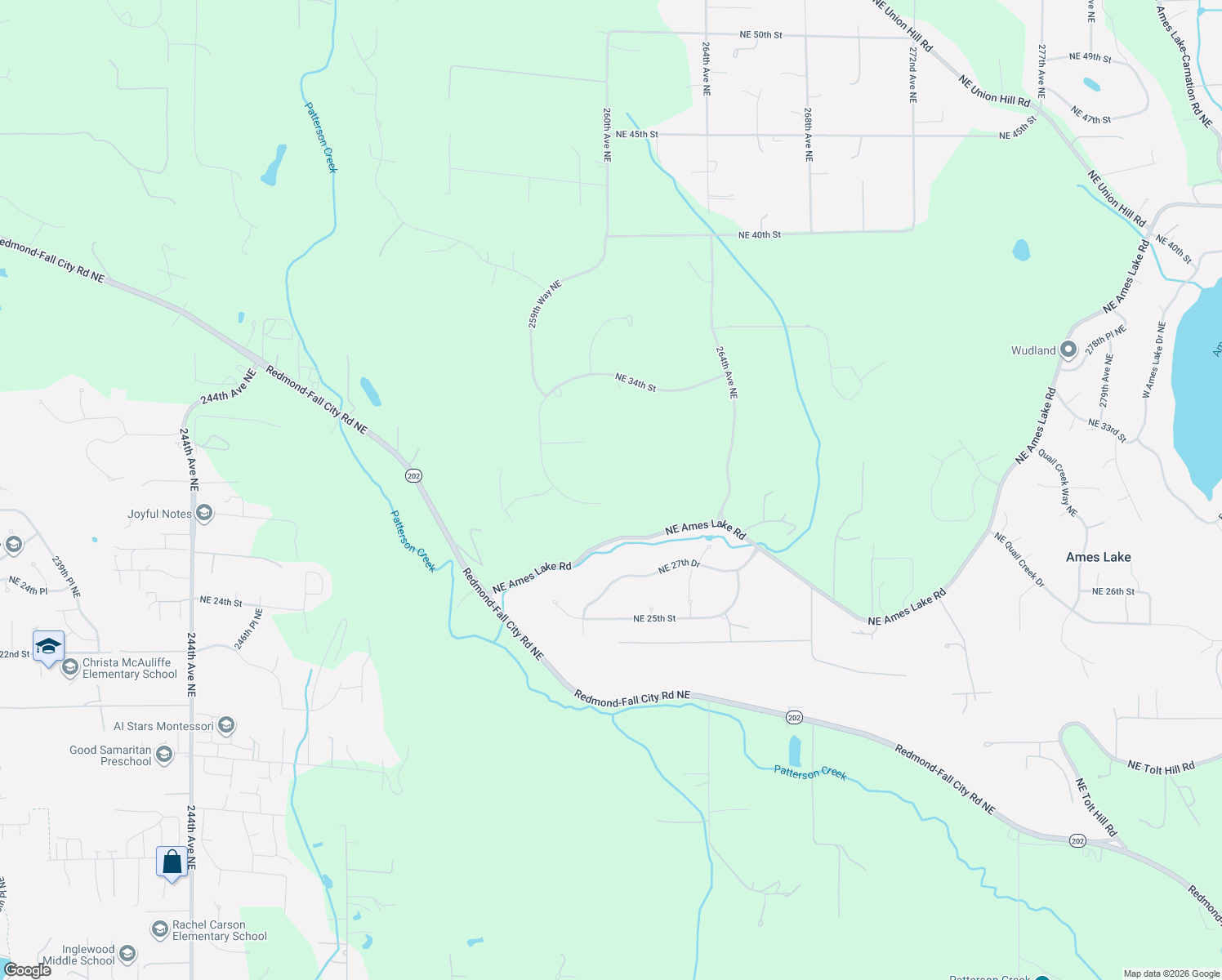map of restaurants, bars, coffee shops, grocery stores, and more near 26006 Northeast 29th Place in Redmond