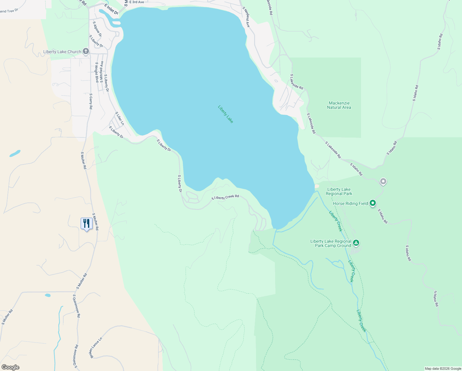 map of restaurants, bars, coffee shops, grocery stores, and more near 24601 East Liberty Creek Road in Liberty Lake