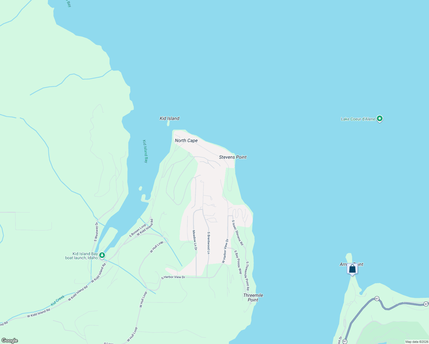 map of restaurants, bars, coffee shops, grocery stores, and more near 3677 South Capeview Court in Coeur d'Alene