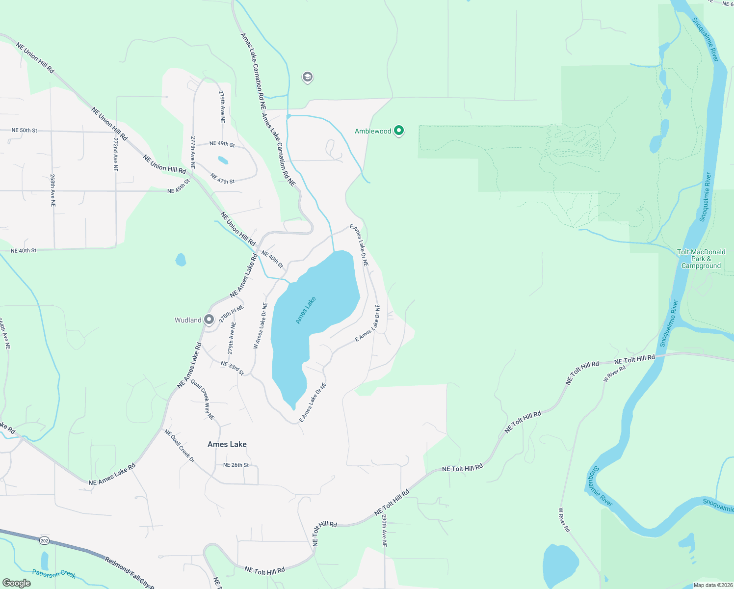 map of restaurants, bars, coffee shops, grocery stores, and more near 3639 East Ames Lake Lane Northeast in Redmond