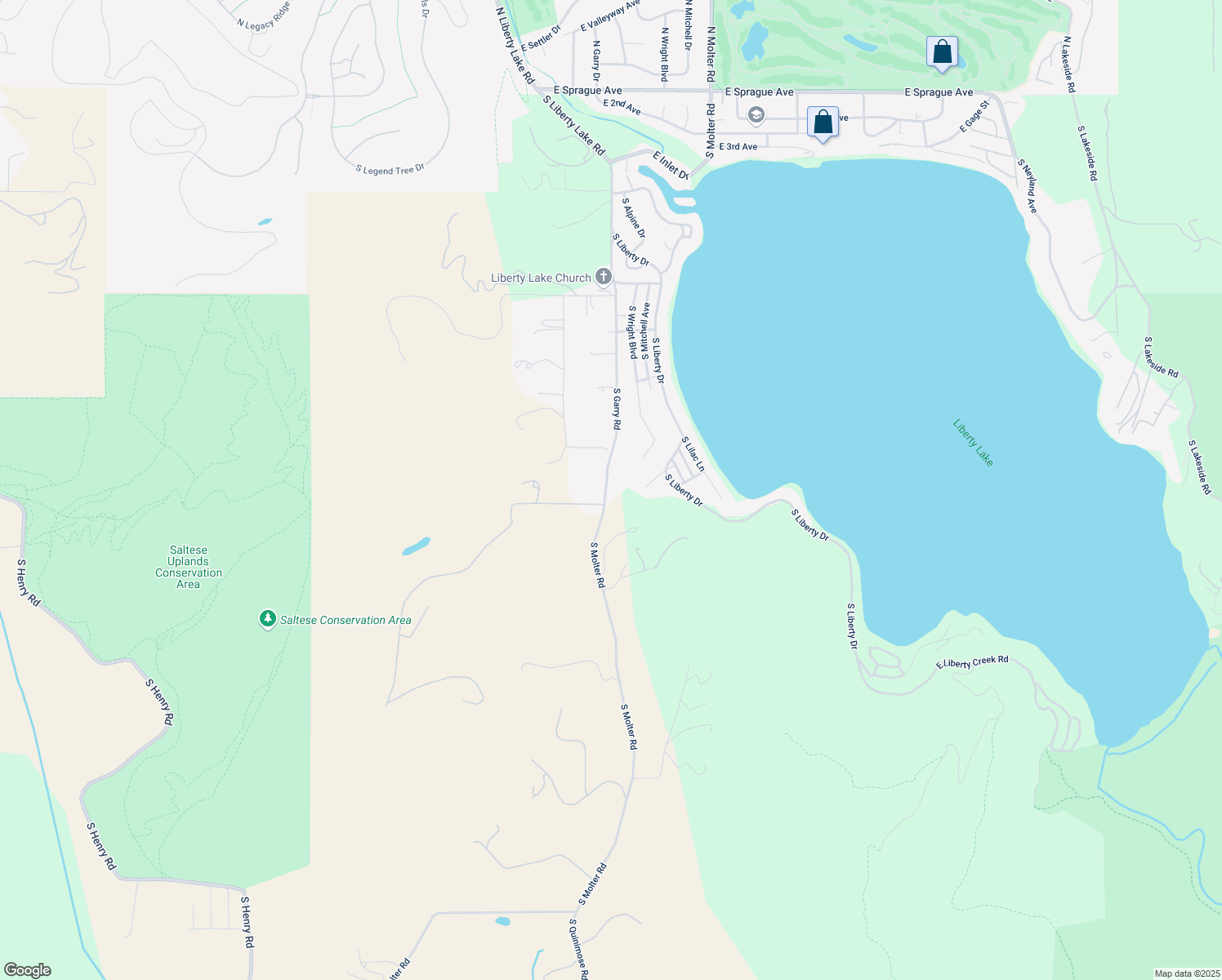 map of restaurants, bars, coffee shops, grocery stores, and more near 1425 South Garry Road in Liberty Lake