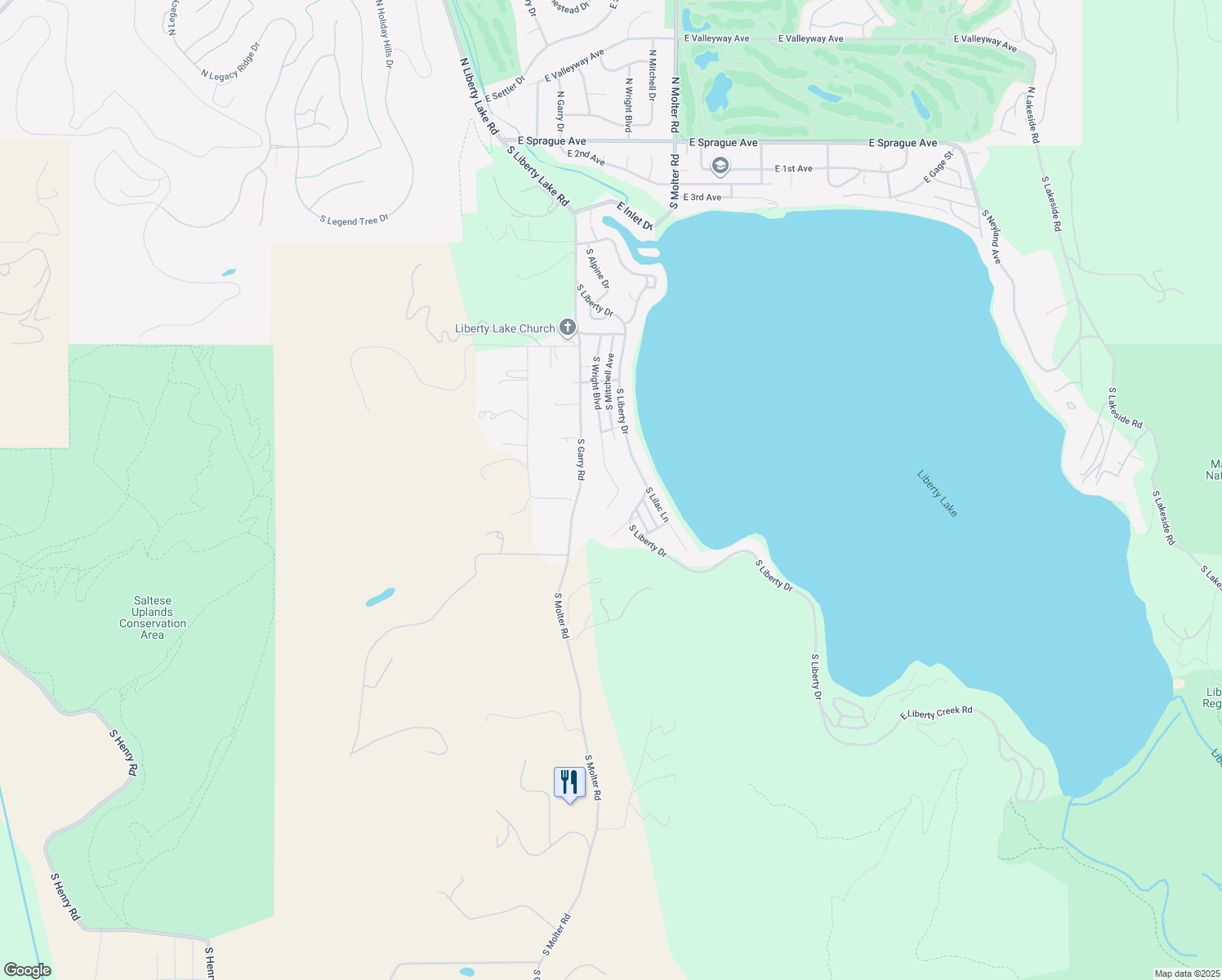 map of restaurants, bars, coffee shops, grocery stores, and more near 1322 S Wright Blvd in Liberty Lake