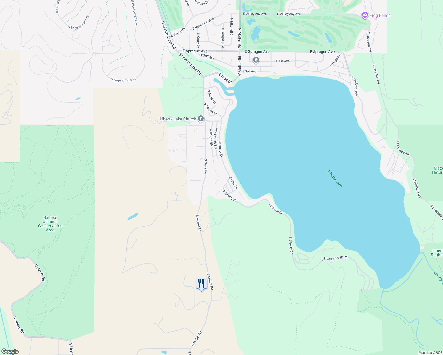 map of restaurants, bars, coffee shops, grocery stores, and more near 1322 South Wright Boulevard in Liberty Lake