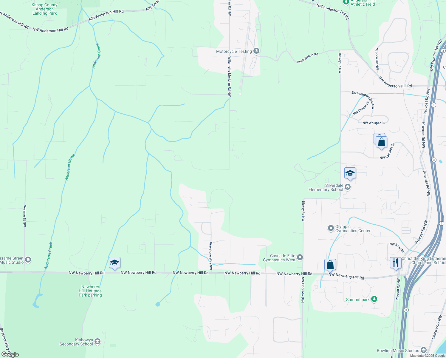 map of restaurants, bars, coffee shops, grocery stores, and more near 6401 Northwest Bondale Lane in Silverdale