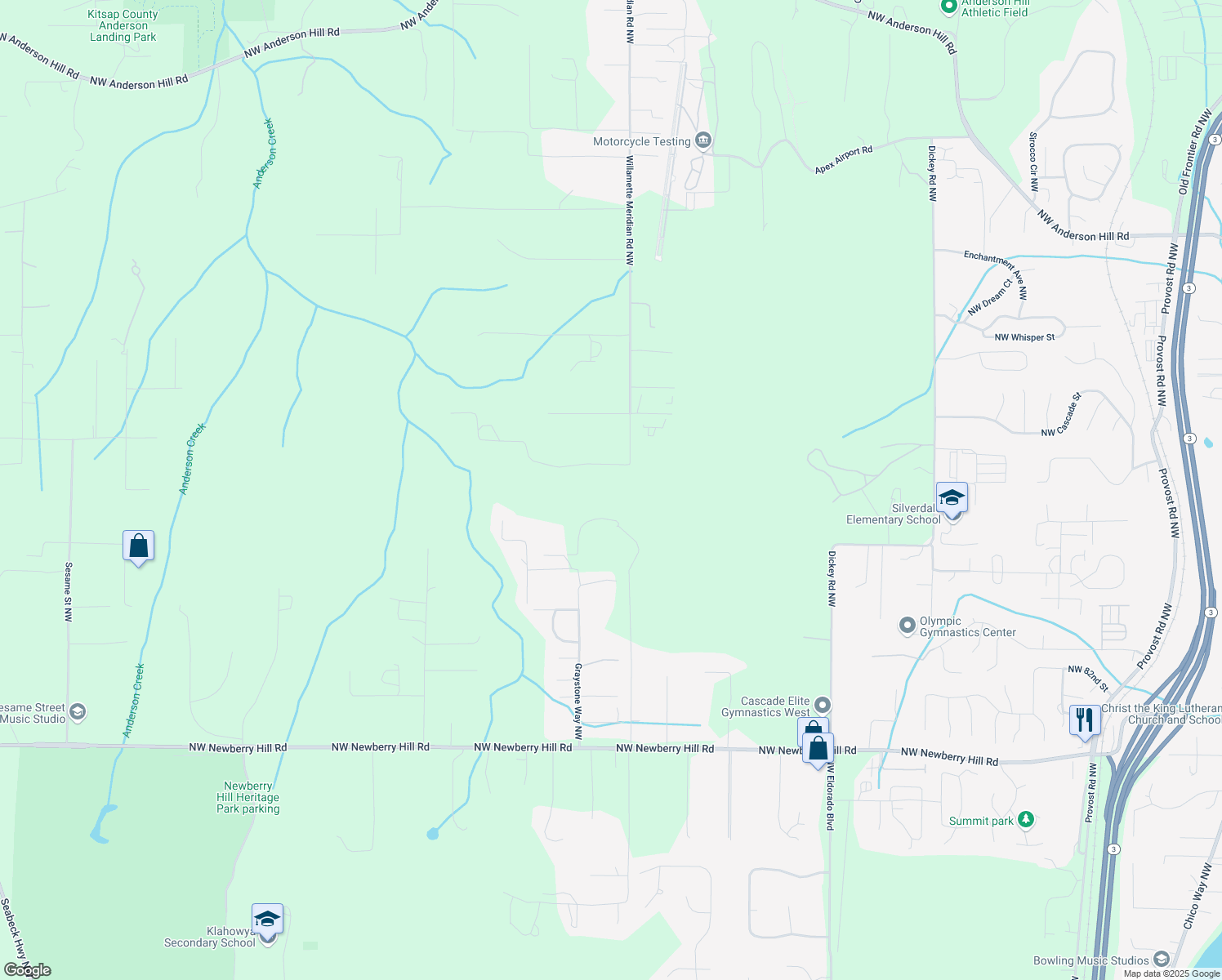 map of restaurants, bars, coffee shops, grocery stores, and more near 6401 Northwest Bondale Lane in Silverdale