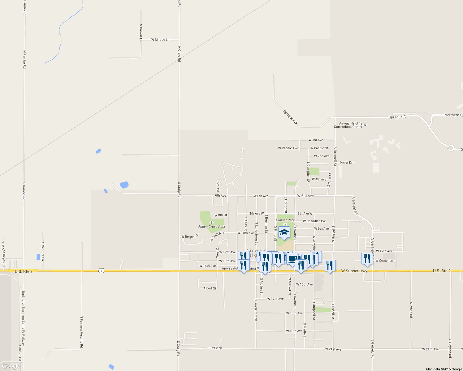 map of restaurants, bars, coffee shops, grocery stores, and more near 509 S Molly Mitchell Dr in Airway Heights