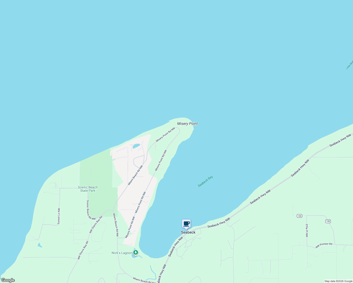 map of restaurants, bars, coffee shops, grocery stores, and more near 9930 Misery Point Rd NW in Seabeck