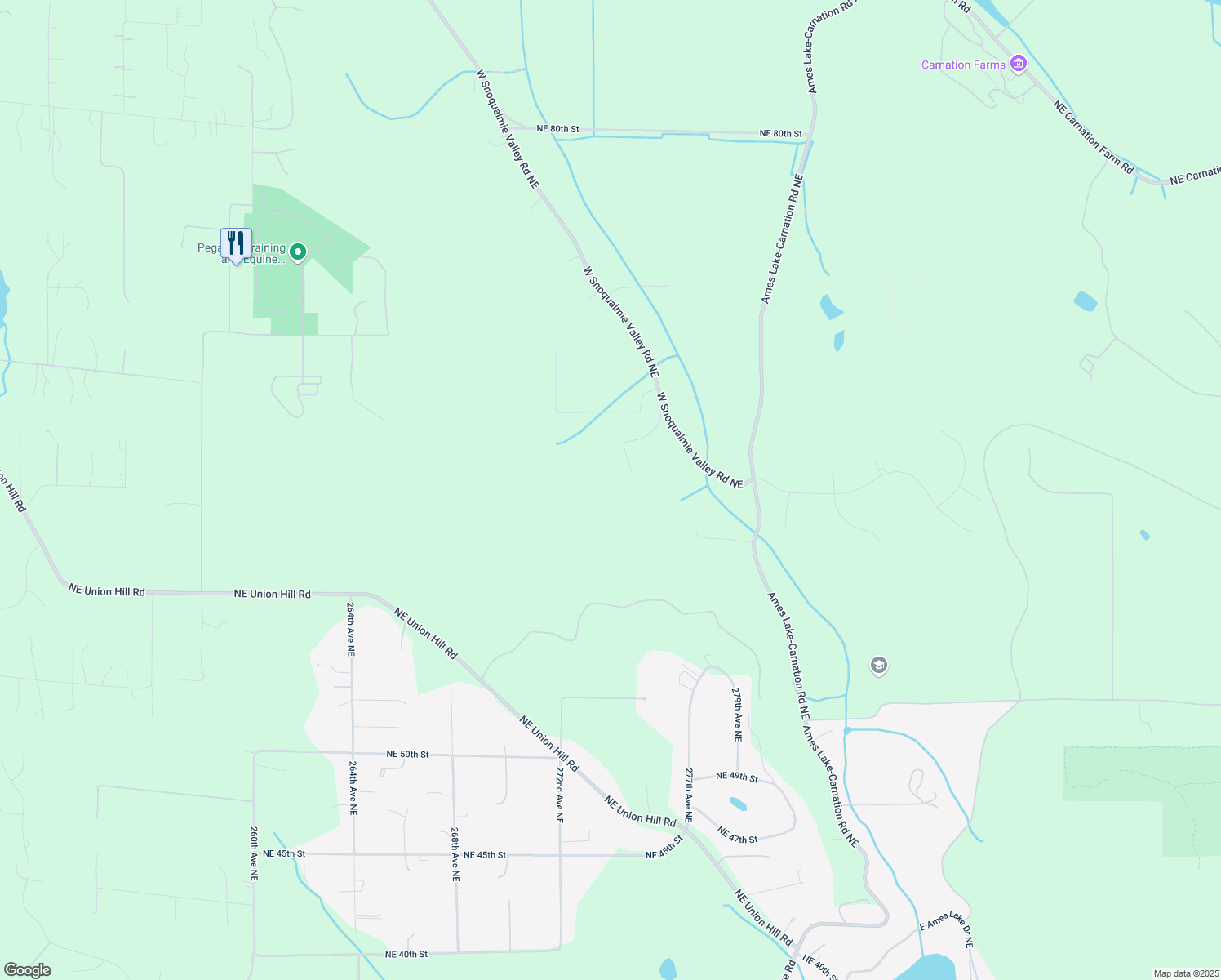 map of restaurants, bars, coffee shops, grocery stores, and more near 6627 West Snoqualmie Valley Road Northeast in Carnation