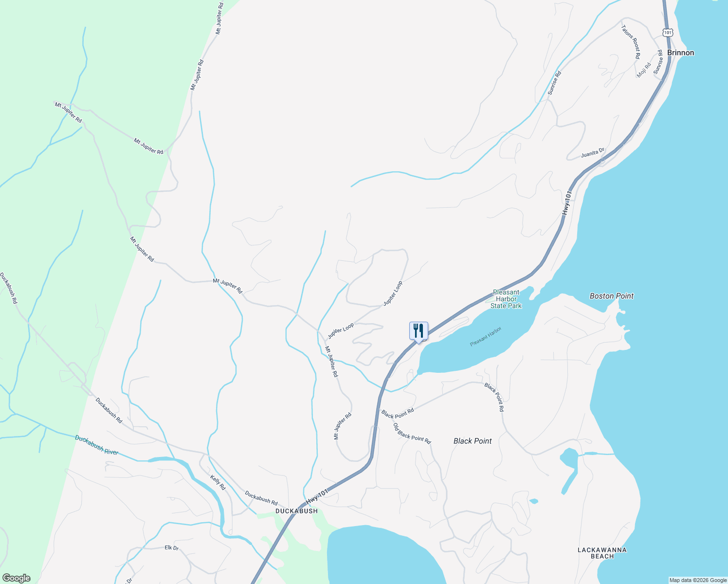 map of restaurants, bars, coffee shops, grocery stores, and more near 753 Jupiter Loop in Brinnon