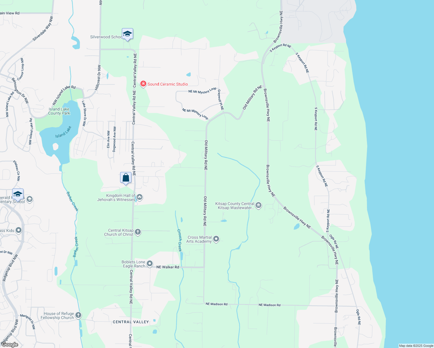 map of restaurants, bars, coffee shops, grocery stores, and more near 12710 Old Military Road Northeast in Poulsbo