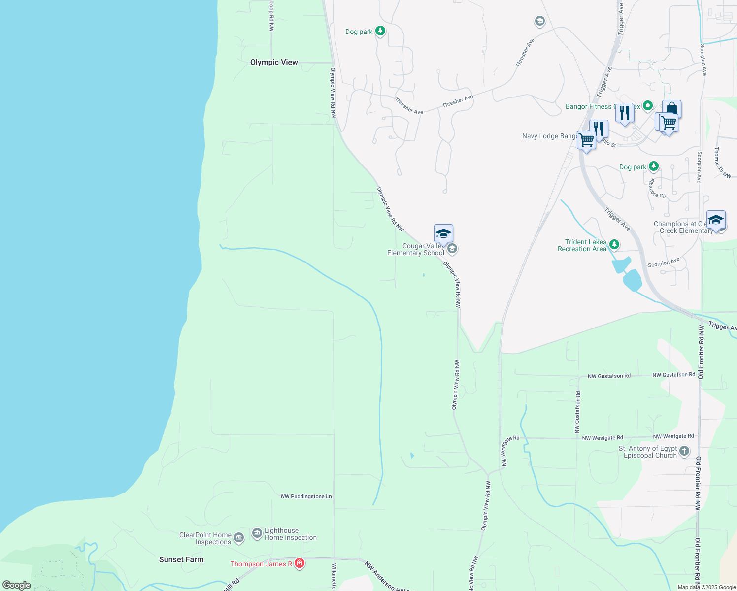 map of restaurants, bars, coffee shops, grocery stores, and more near 13403 Coyote Ridge Place Northwest in Silverdale