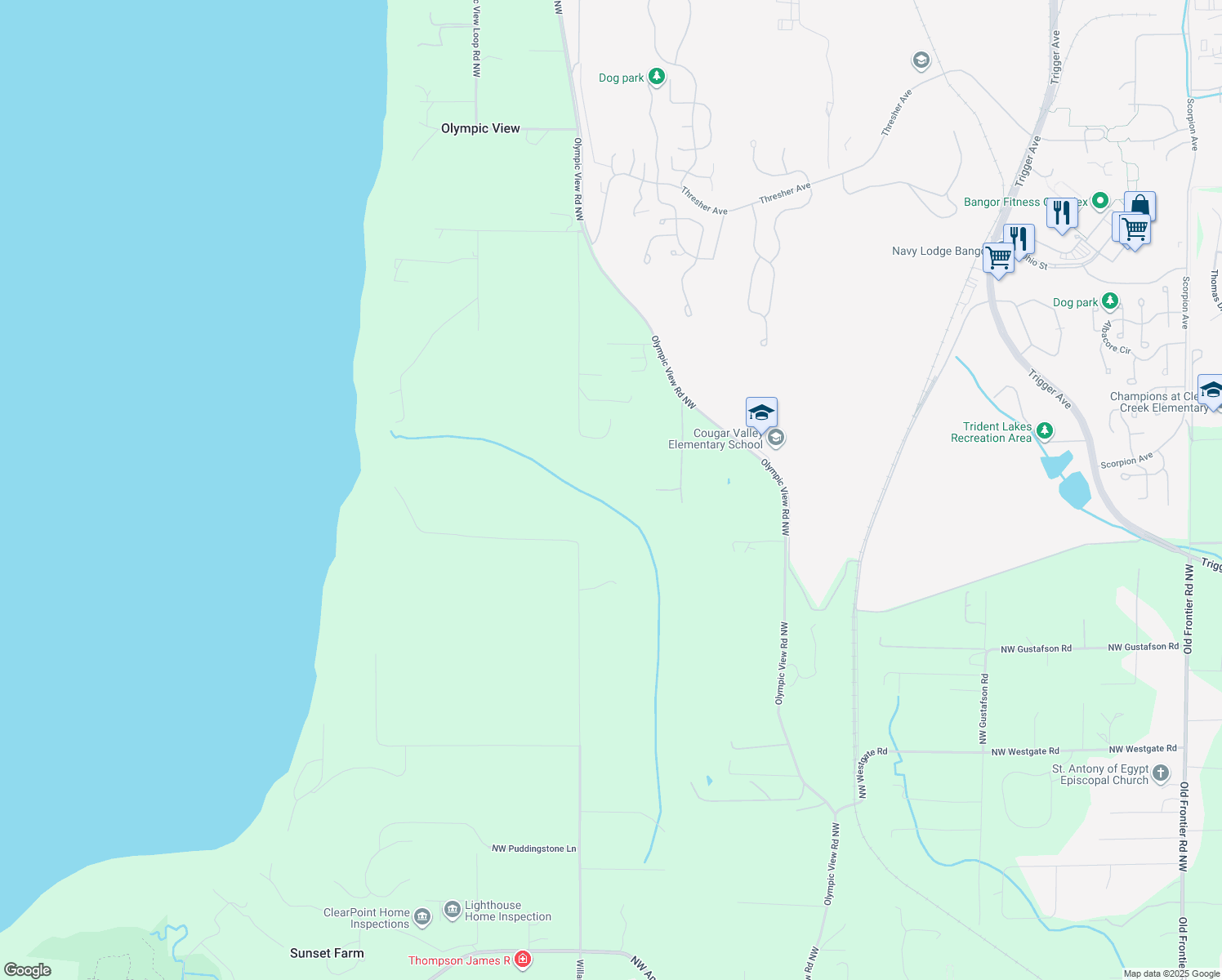 map of restaurants, bars, coffee shops, grocery stores, and more near 13403 Coyote Ridge Place Northwest in Silverdale