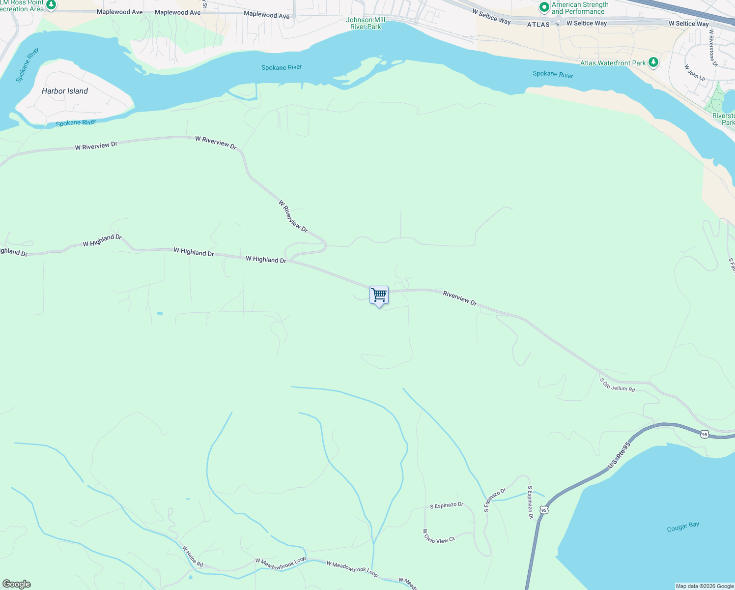 map of restaurants, bars, coffee shops, grocery stores, and more near 4456 West Upriver Drive in Coeur d'Alene