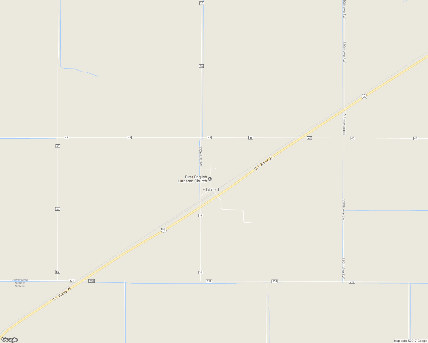 map of restaurants, bars, coffee shops, grocery stores, and more near 33226 339th Avenue Southwest in Eldred