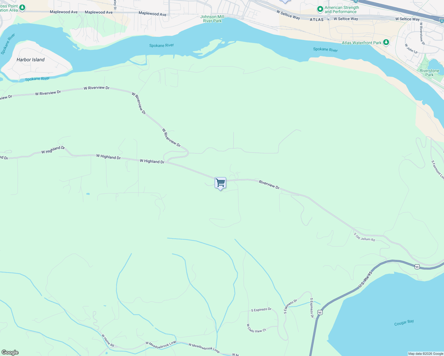 map of restaurants, bars, coffee shops, grocery stores, and more near 4456 West Upriver Drive in Coeur d'Alene