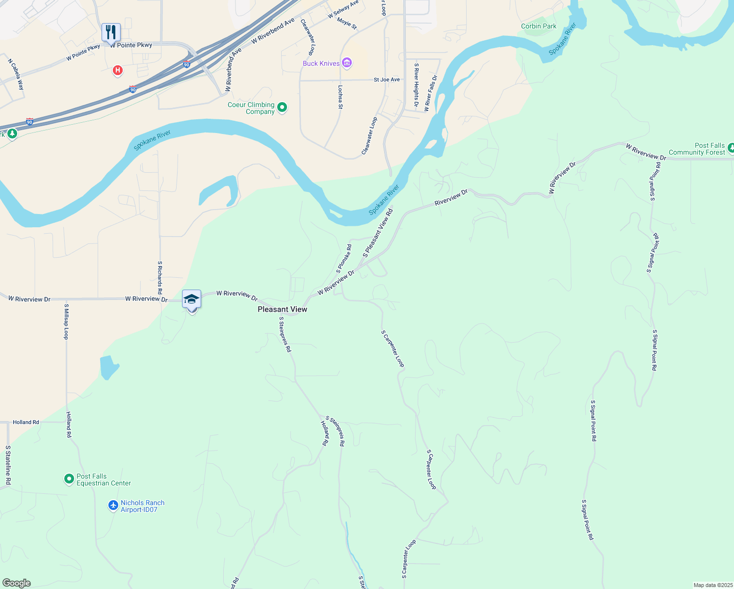 map of restaurants, bars, coffee shops, grocery stores, and more near 5563 South Carpenter Loop in Post Falls