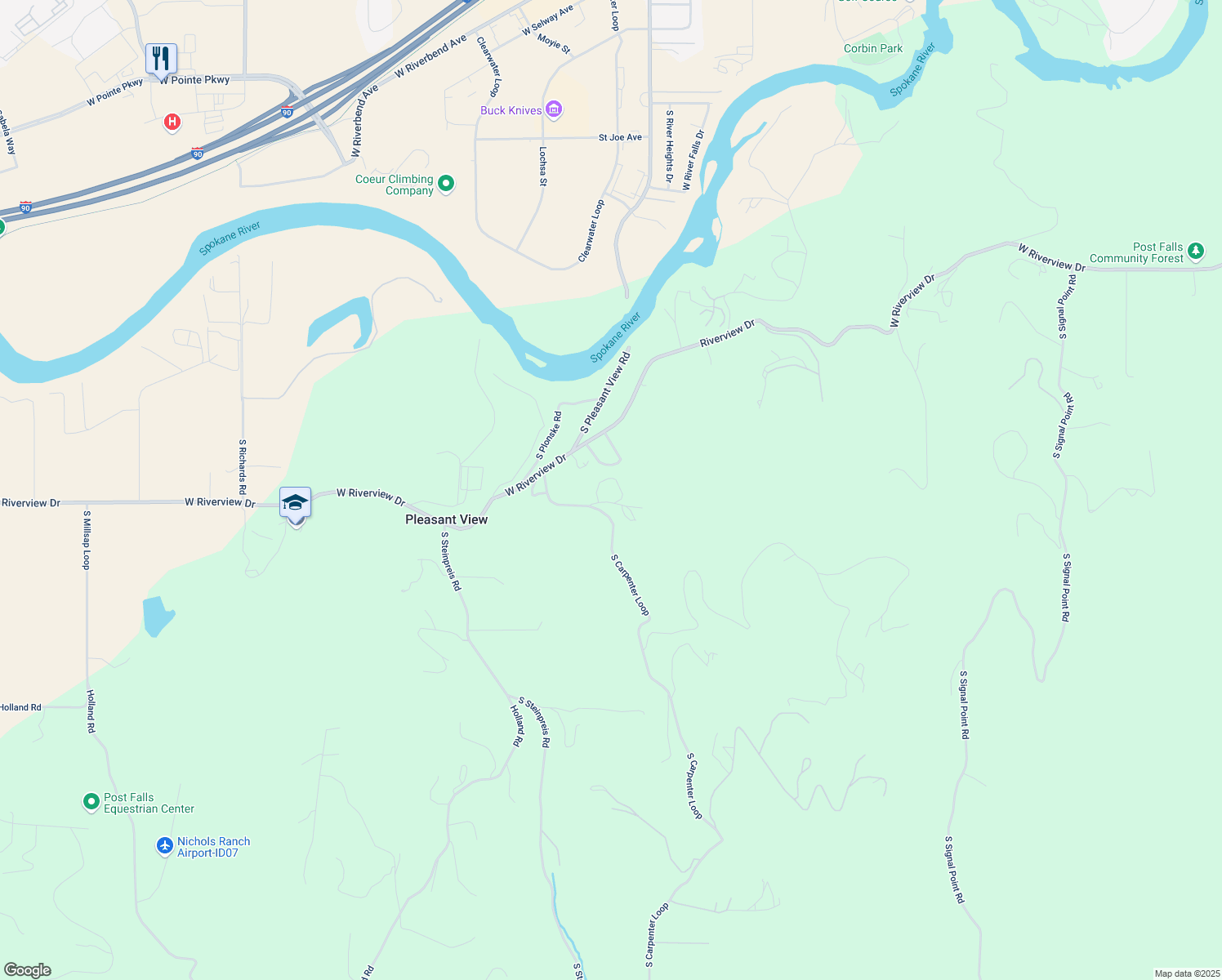 map of restaurants, bars, coffee shops, grocery stores, and more near 5563 South Carpenter Loop in Post Falls