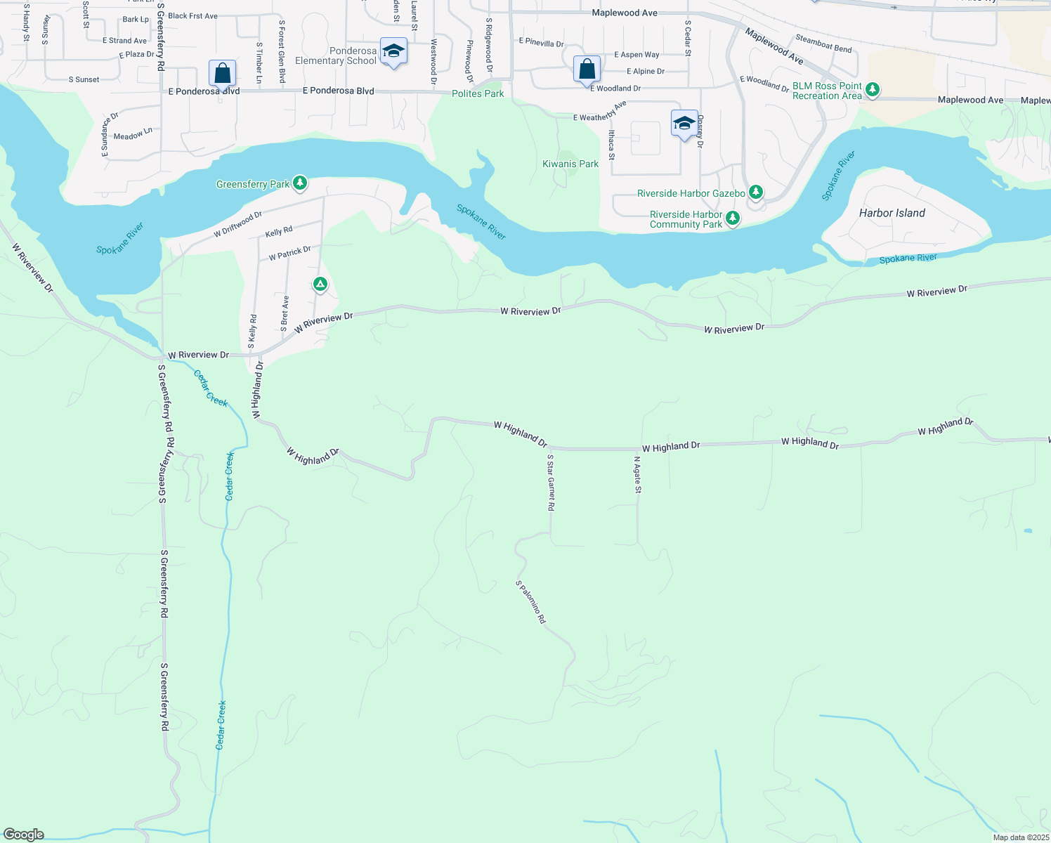 map of restaurants, bars, coffee shops, grocery stores, and more near 8075 West Highland Drive in Coeur d'Alene