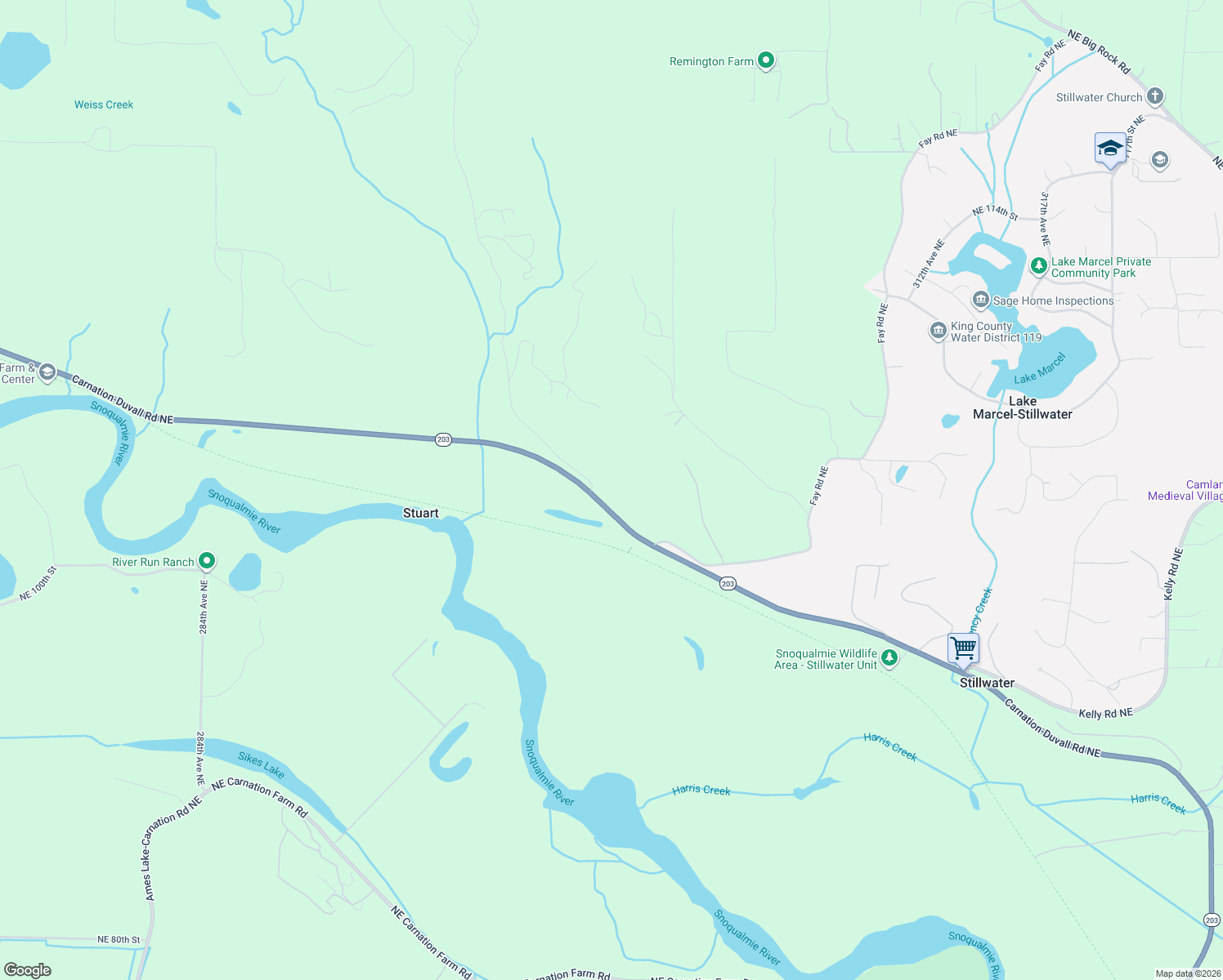 map of restaurants, bars, coffee shops, grocery stores, and more near 10304 296th Avenue Northeast in Carnation