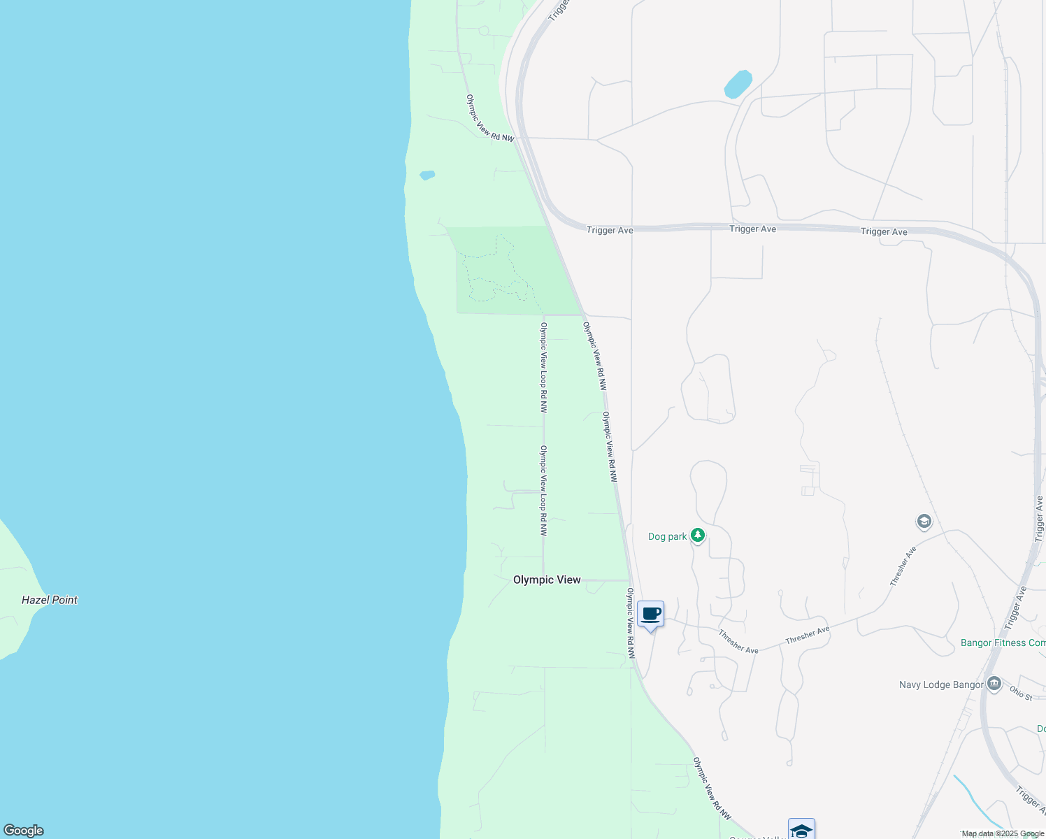 map of restaurants, bars, coffee shops, grocery stores, and more near 15231 Olympic View Loop Road Northwest in Silverdale