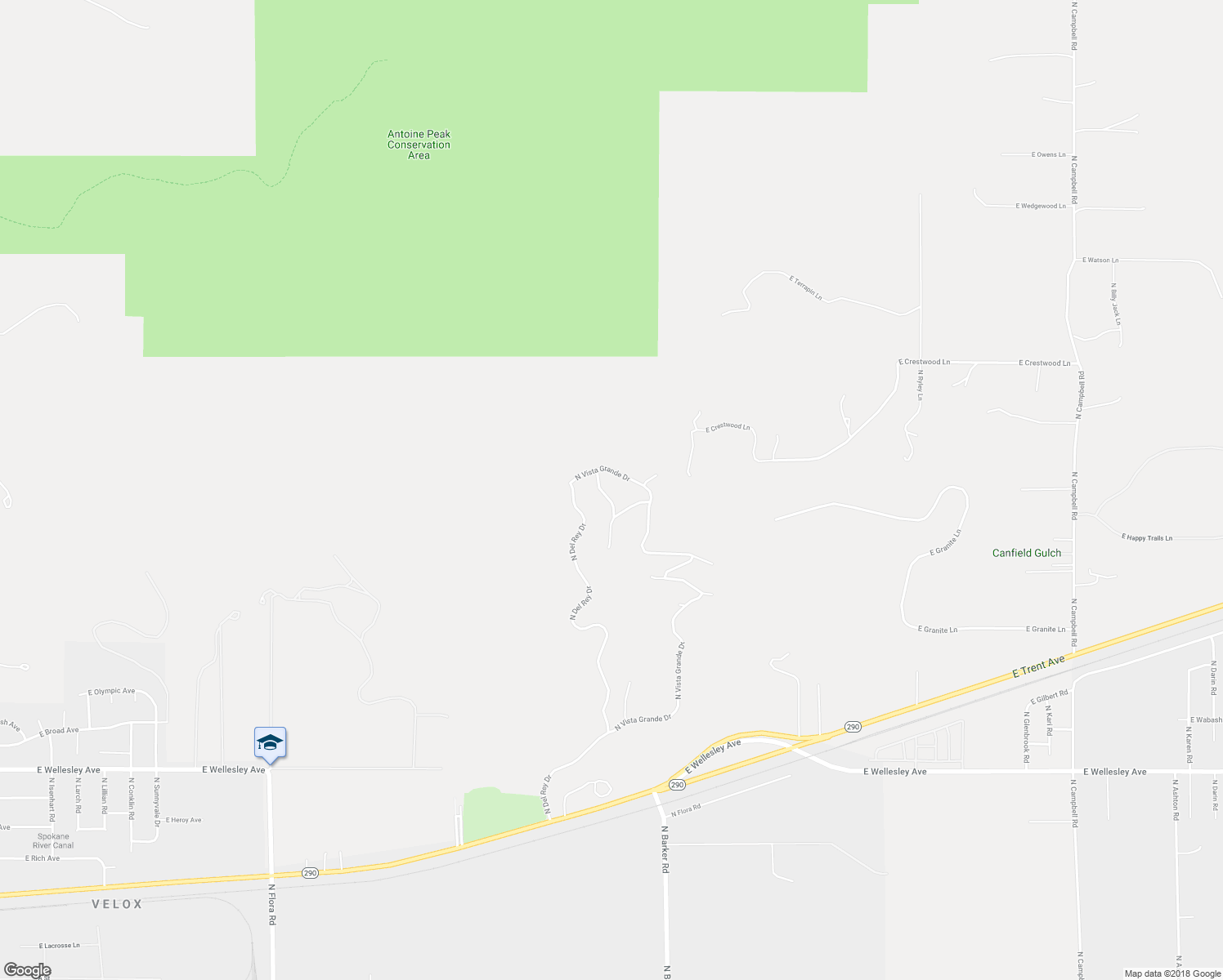 map of restaurants, bars, coffee shops, grocery stores, and more near 5816 North Hermosa Circle in Spokane County