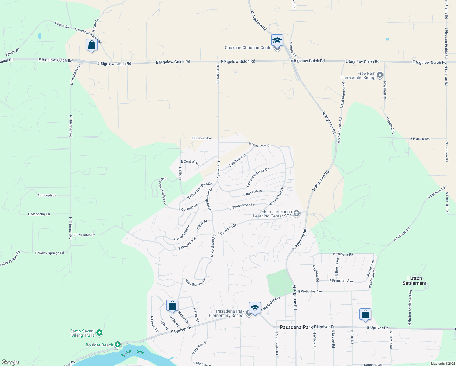 map of restaurants, bars, coffee shops, grocery stores, and more near 8321 East Black Oak Lane in Spokane