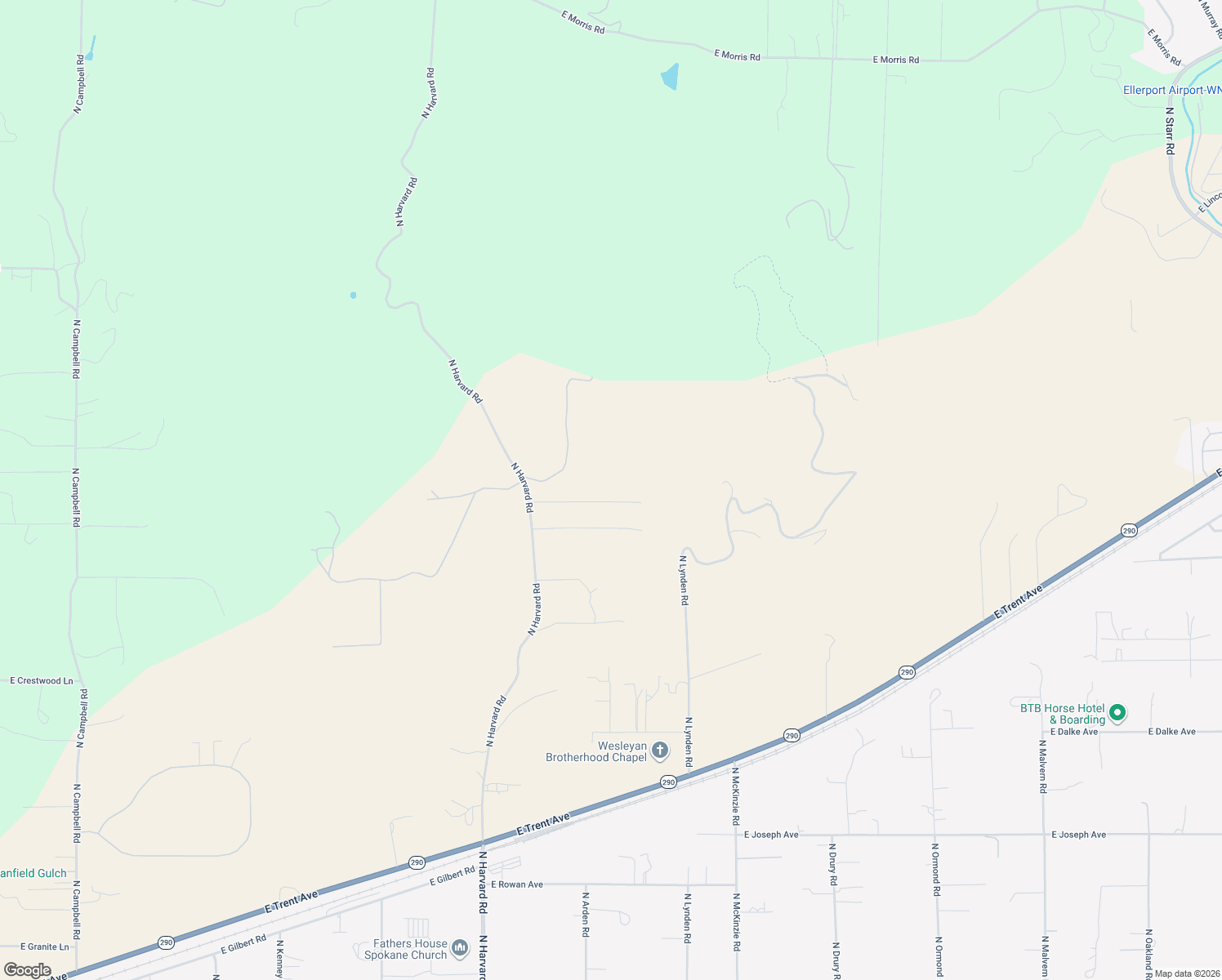 map of restaurants, bars, coffee shops, grocery stores, and more near 6920 North Harvard Road in Newman Lake