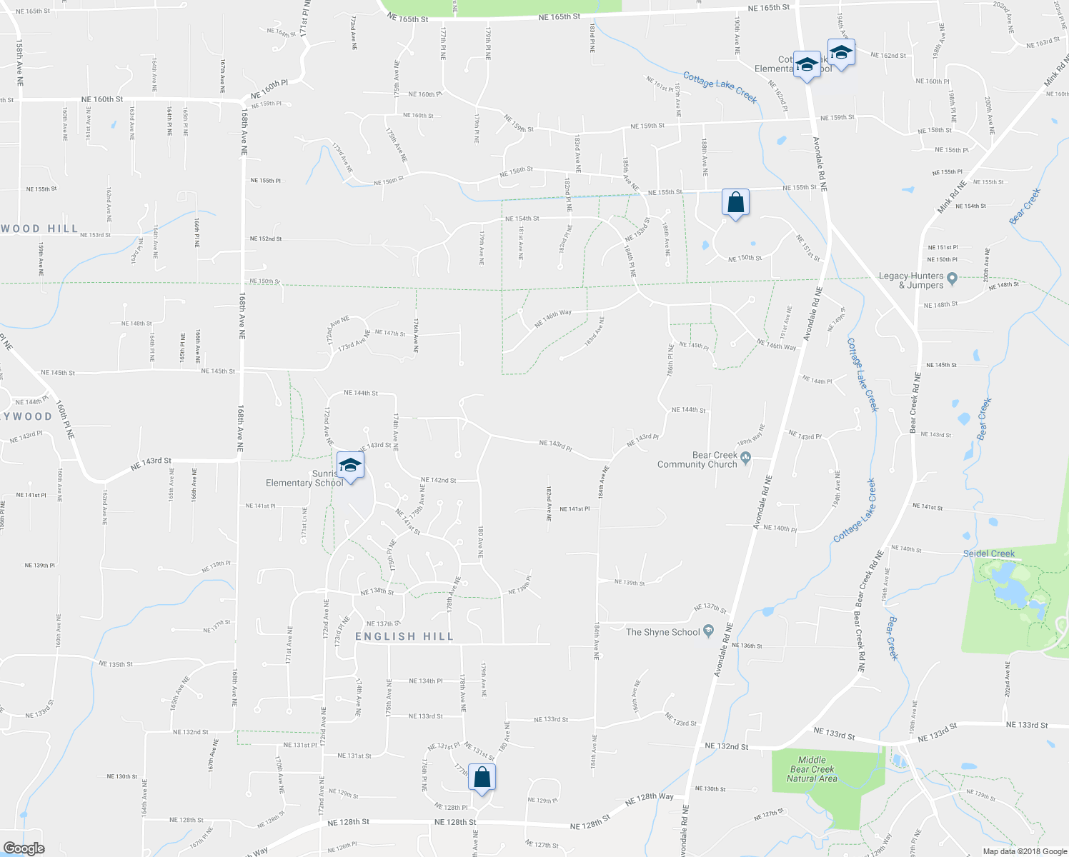 map of restaurants, bars, coffee shops, grocery stores, and more near 18110 Northeast 143rd Place in Woodinville