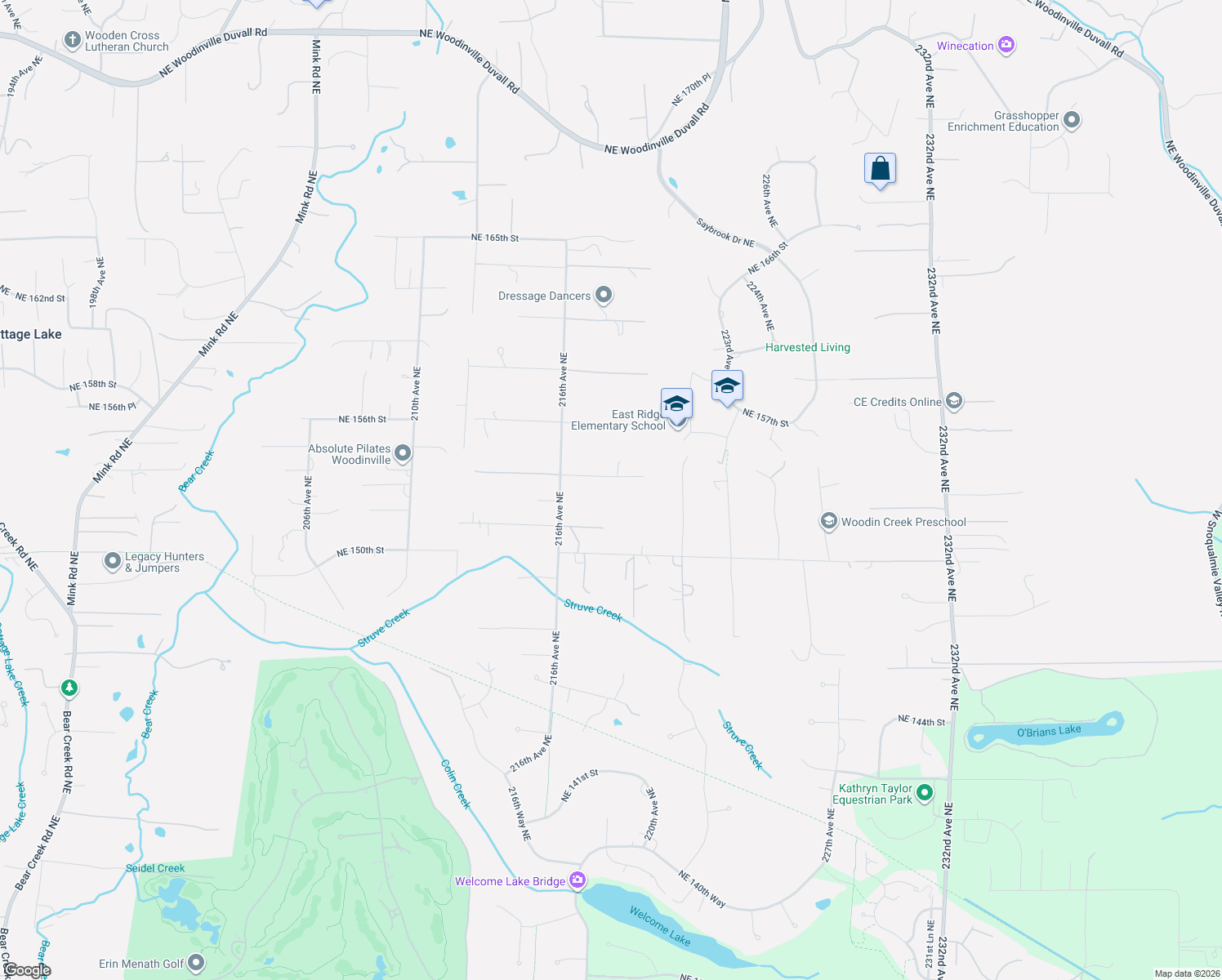 map of restaurants, bars, coffee shops, grocery stores, and more near 21803 Northeast 154th Street in Woodinville