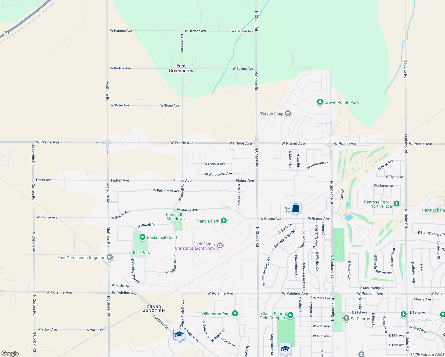 map of restaurants, bars, coffee shops, grocery stores, and more near 1398 West Watercress Avenue in Hauser