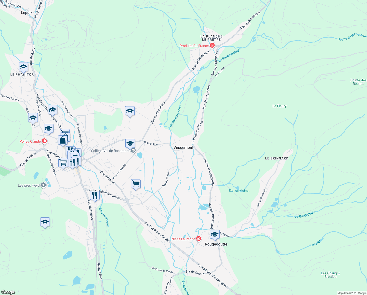 map of restaurants, bars, coffee shops, grocery stores, and more near in Vescemont