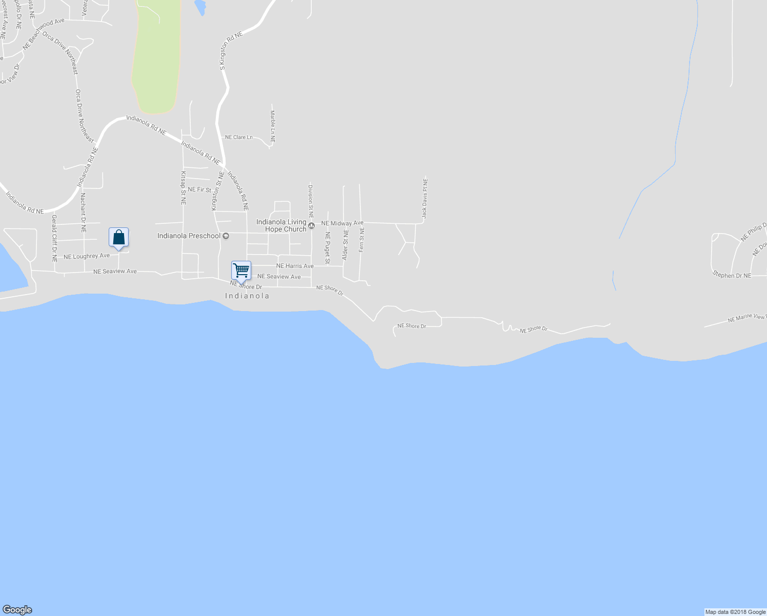 map of restaurants, bars, coffee shops, grocery stores, and more near 10367 Northeast Shore Drive in Indianola