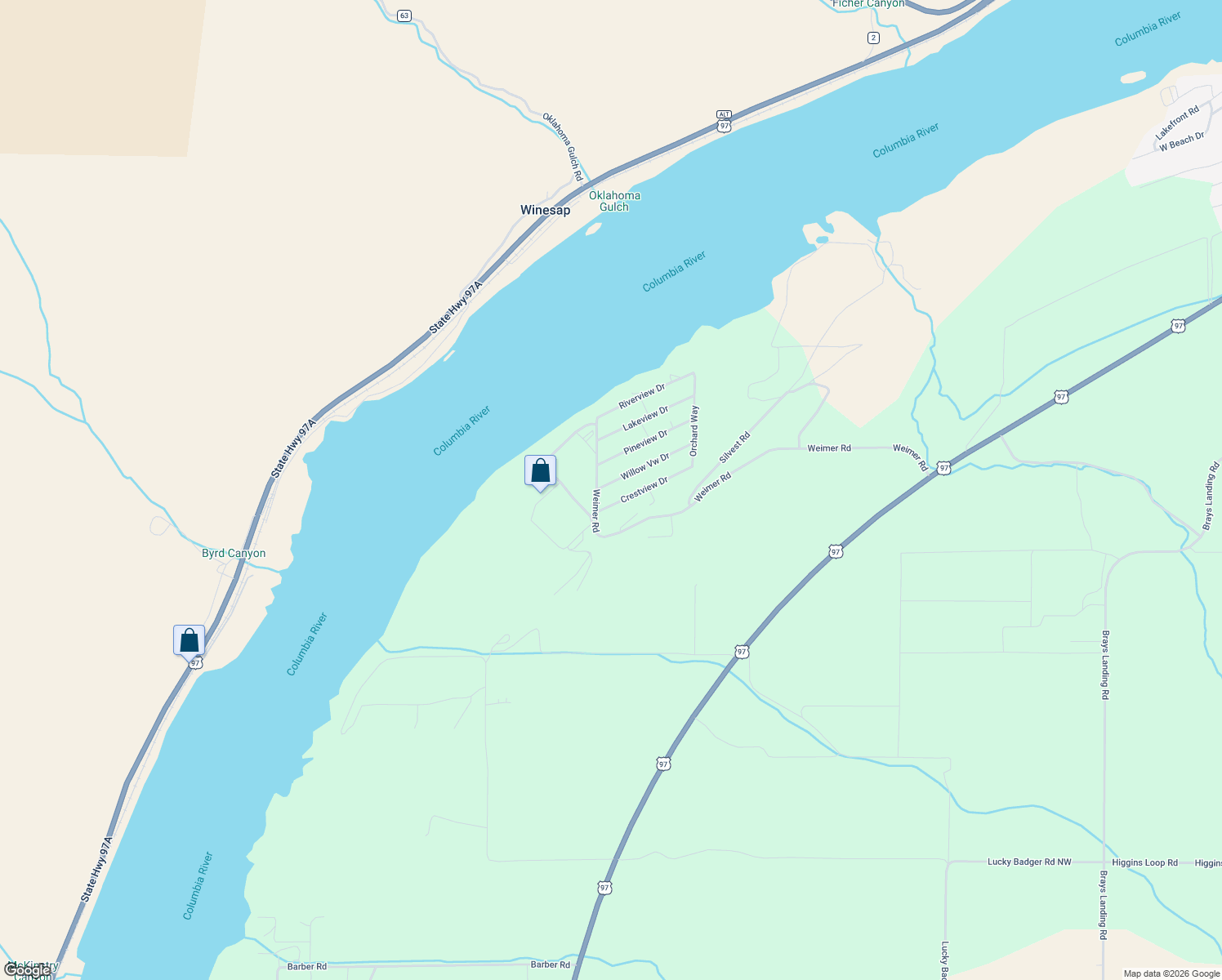 map of restaurants, bars, coffee shops, grocery stores, and more near 105 Crestview Drive in Orondo